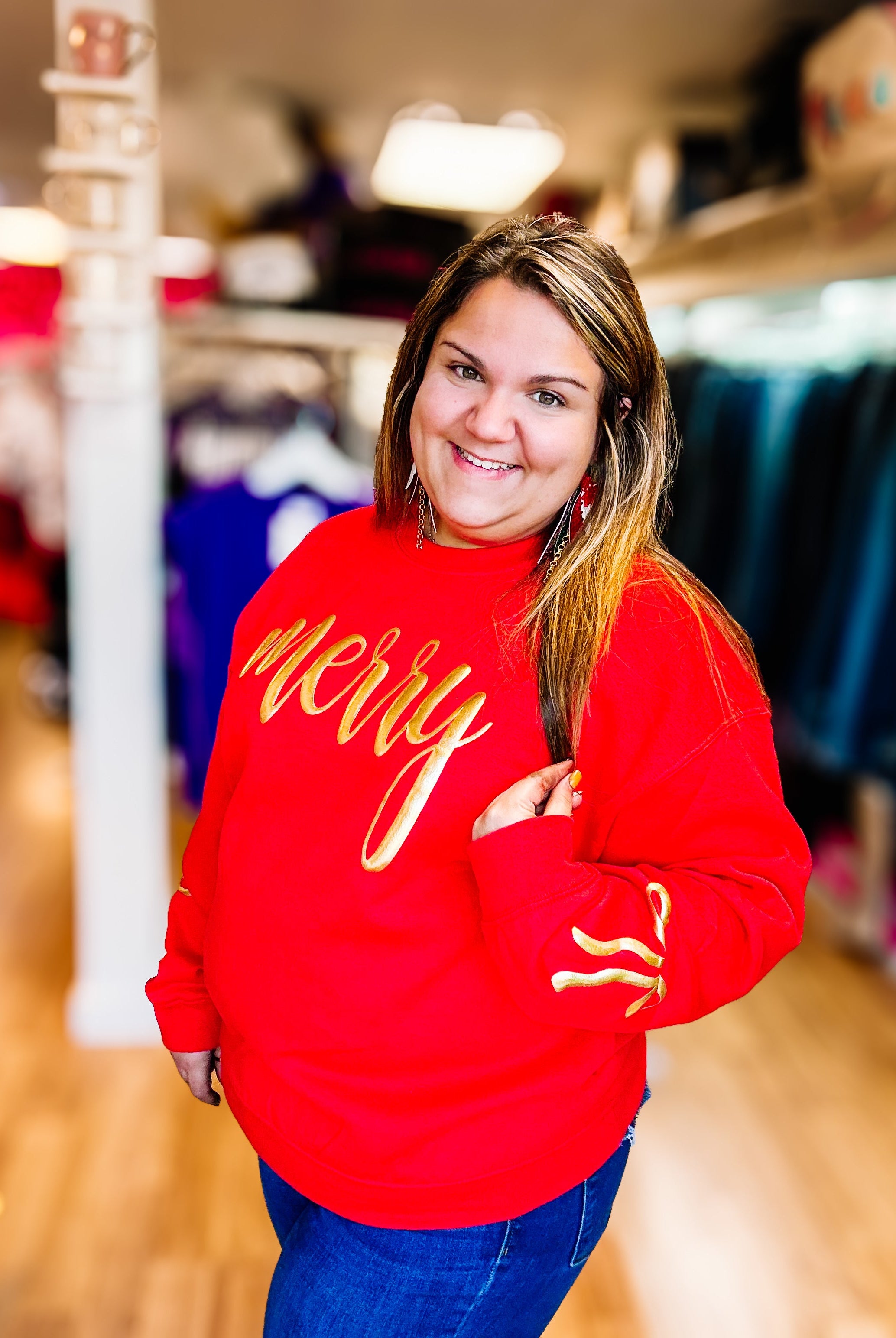 🎄Merry & Bright Puff Crewneck🎄-Dear Me Southern Boutique, located in DeRidder, Louisiana