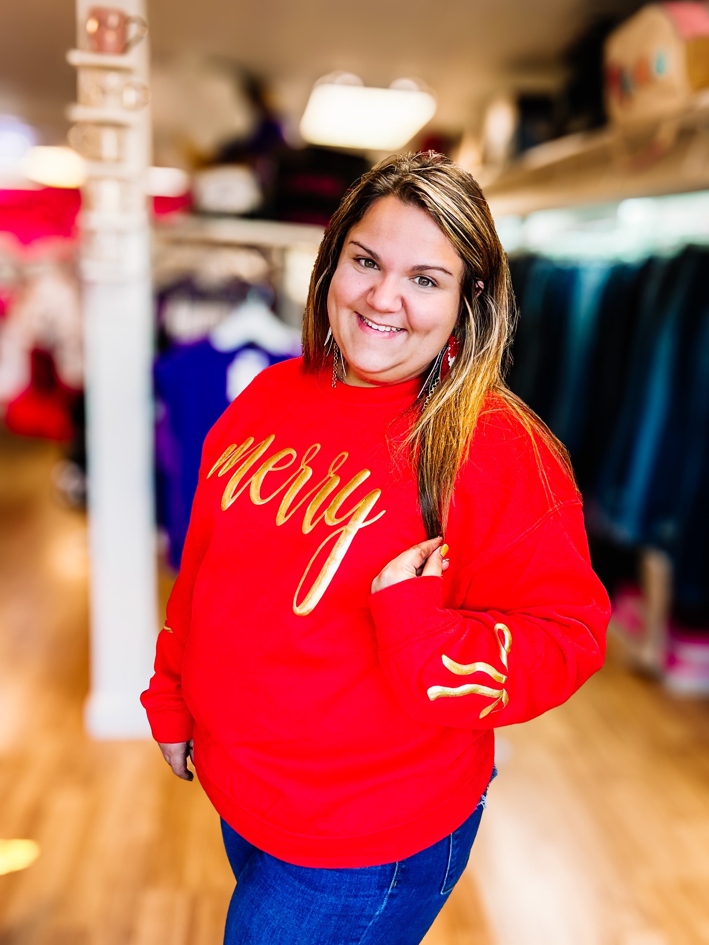 🎄Merry & Bright Puff Crewneck🎄-Dear Me Southern Boutique, located in DeRidder, Louisiana