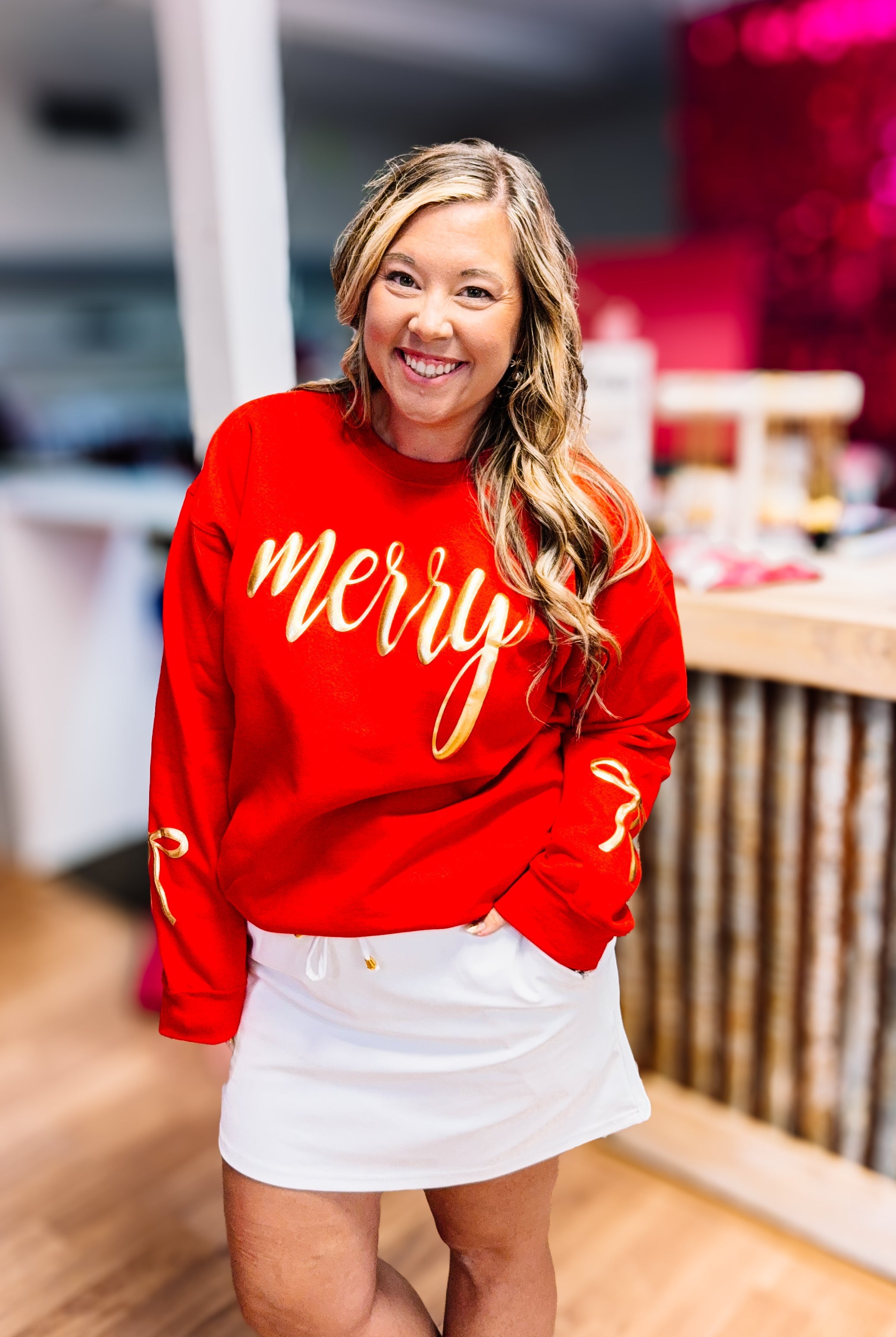🎄Merry & Bright Puff Crewneck🎄-Dear Me Southern Boutique, located in DeRidder, Louisiana