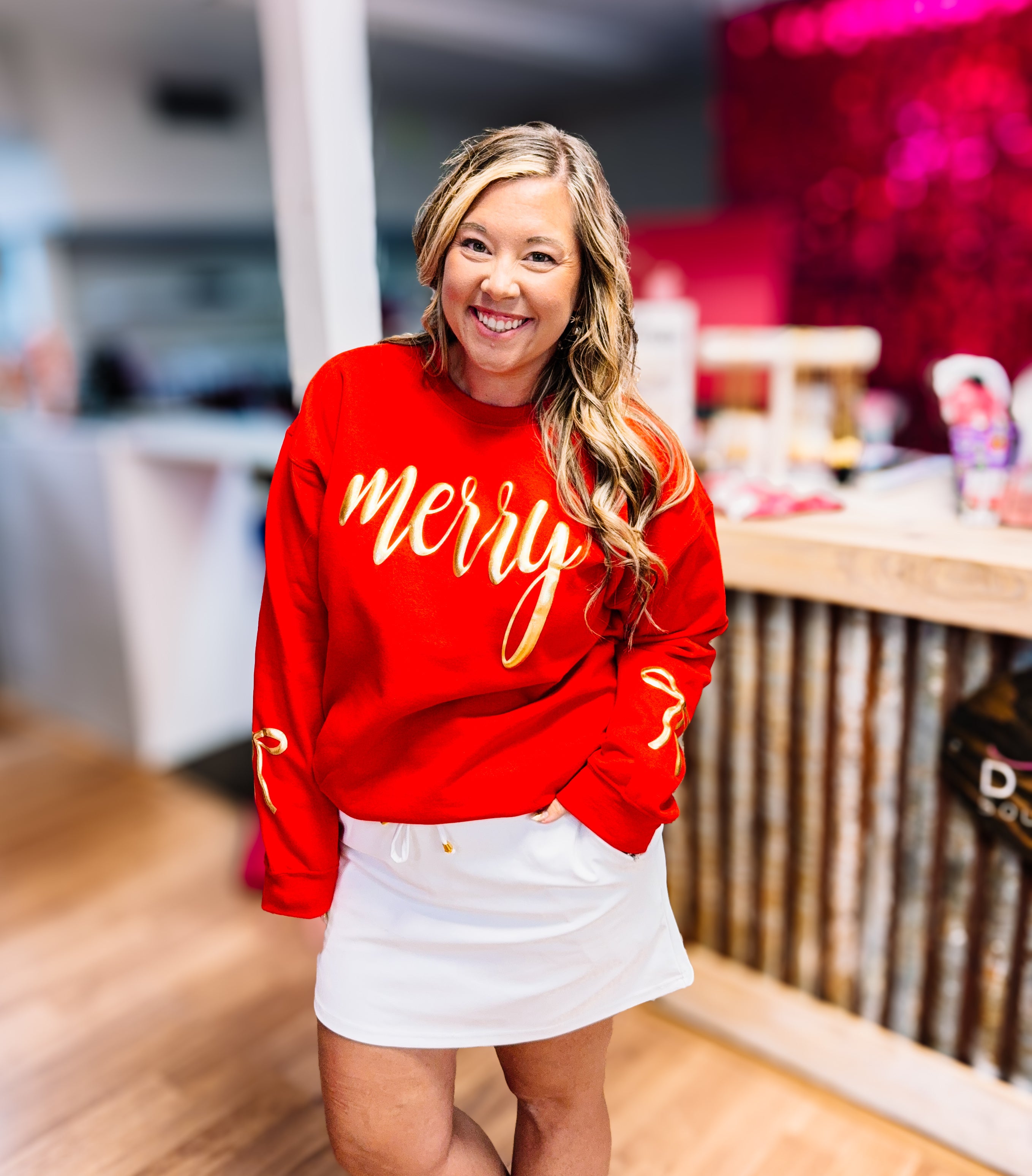 🎄Merry & Bright Puff Crewneck🎄-Dear Me Southern Boutique, located in DeRidder, Louisiana