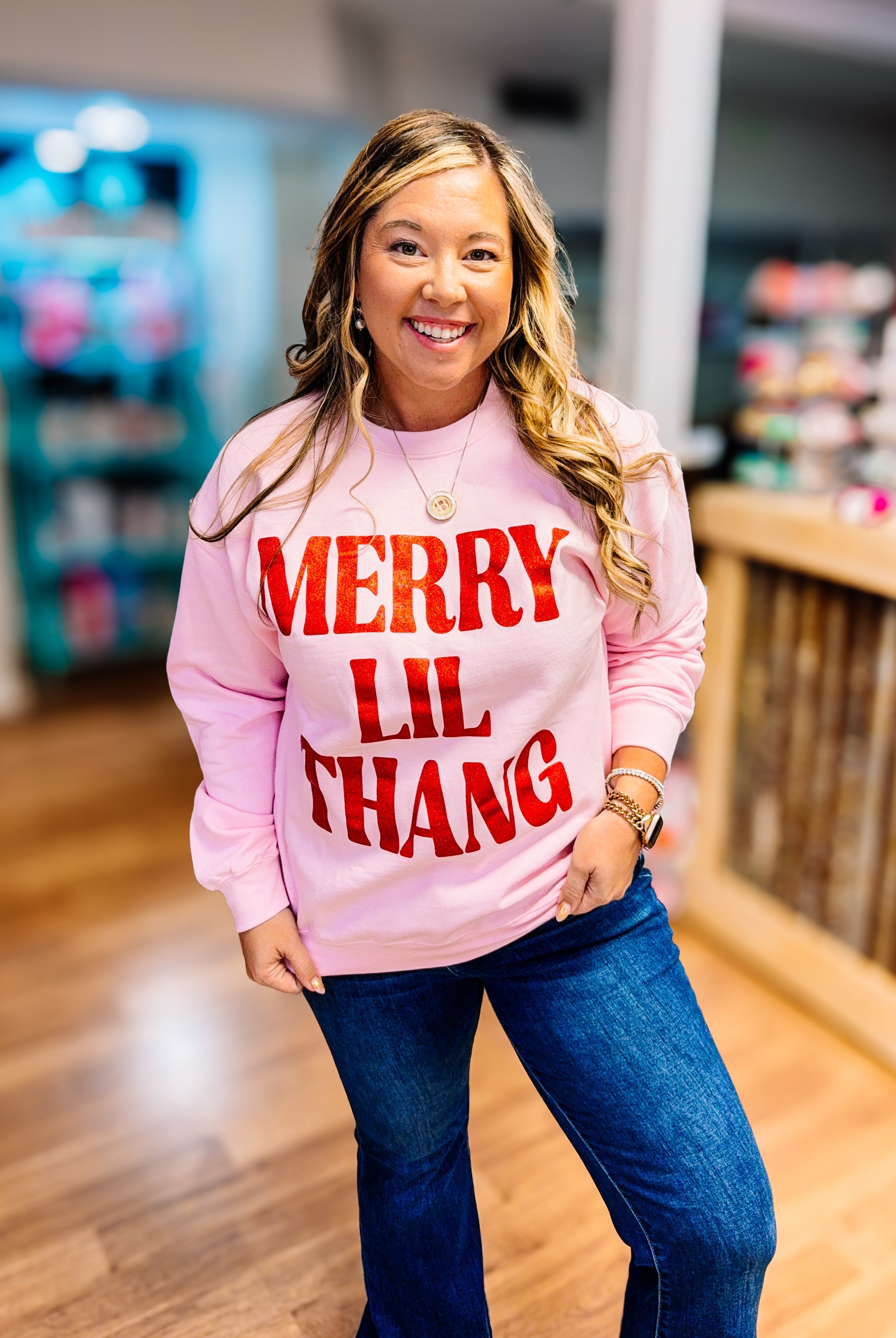 Merry Lil Thang Sweatshirt-Graphic Tops-Dear Me Southern Boutique, located in DeRidder, Louisiana