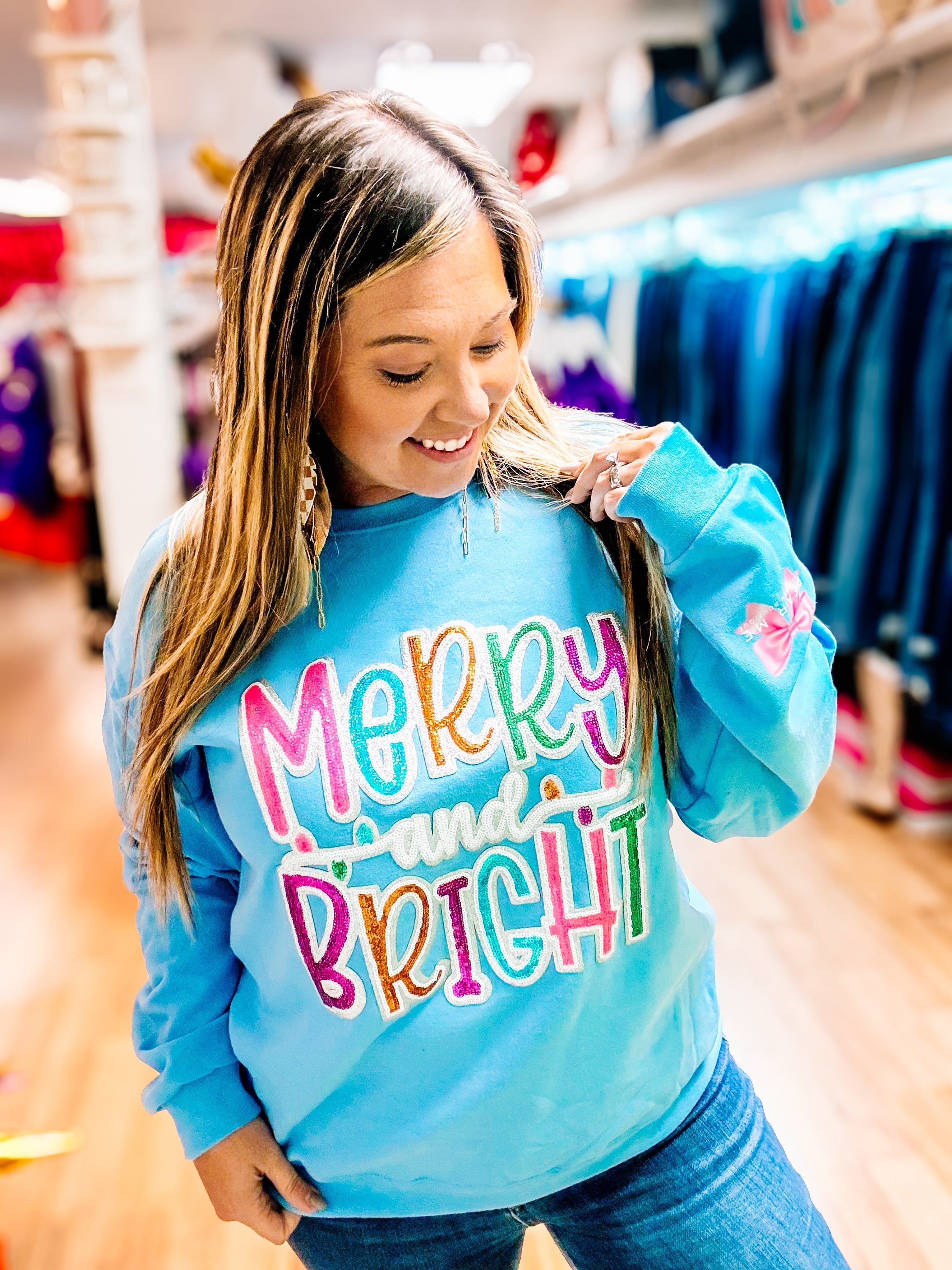 Merry and Bright Sequin Pullover-Graphic Tops-Dear Me Southern Boutique, located in DeRidder, Louisiana