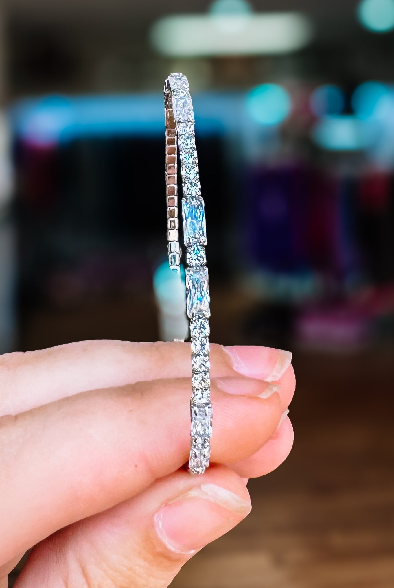 Miami Crystal Bangle - Silver Metal-Bracelets-Dear Me Southern Boutique, located in DeRidder, Louisiana