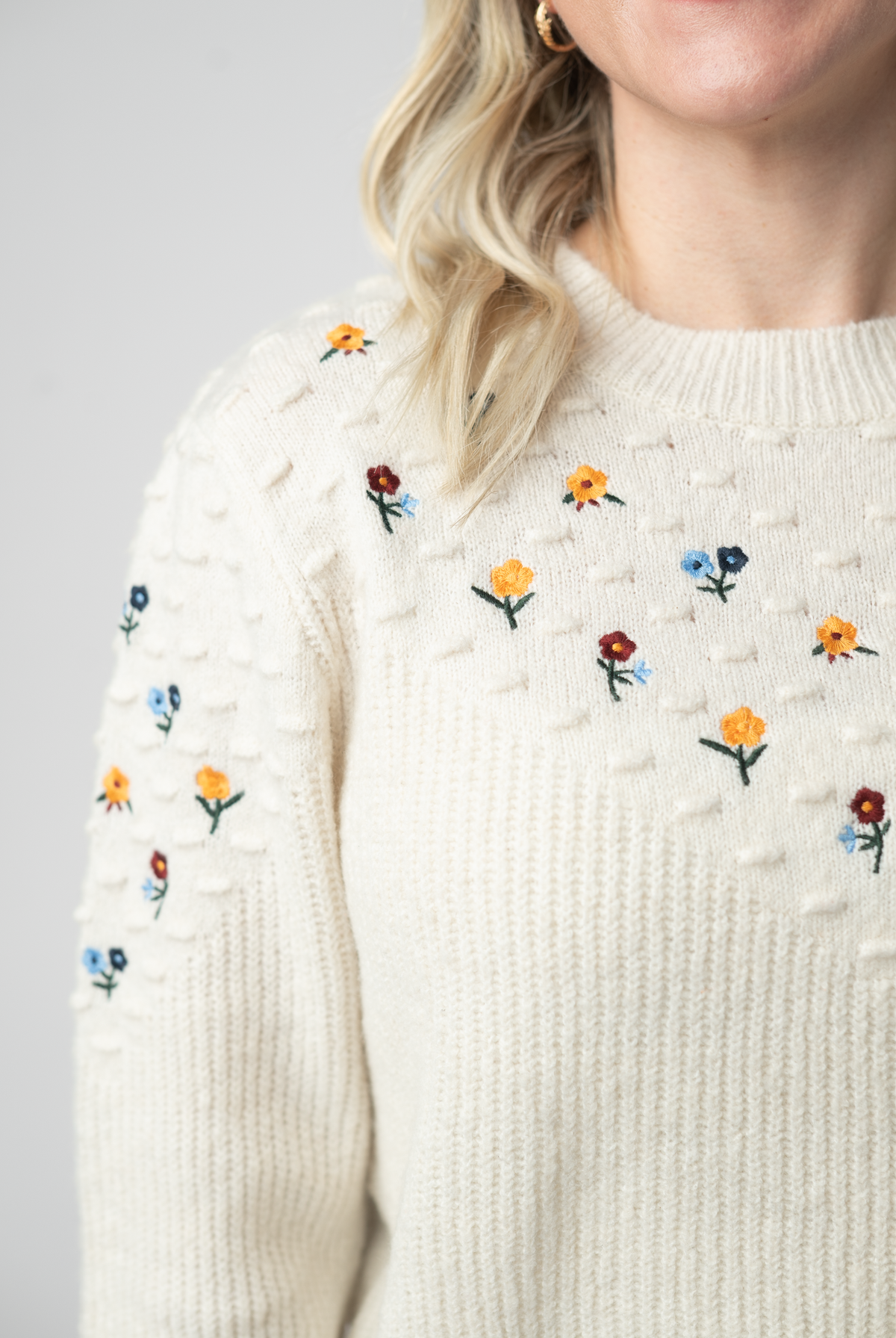 Micro Flower Sweater - Ivory-Sweaters-Dear Me Southern Boutique, located in DeRidder, Louisiana