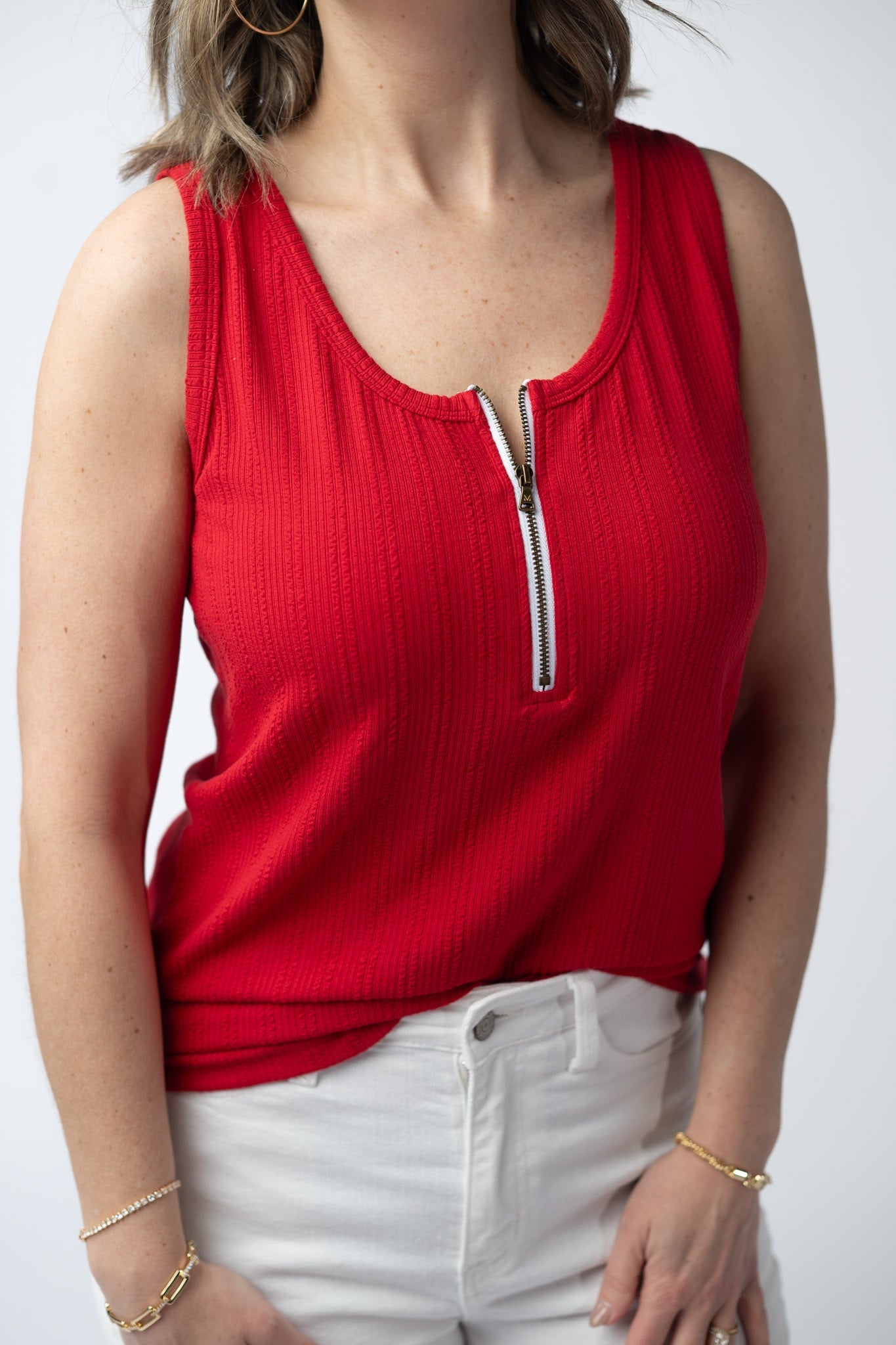 Mila Zipper Tank - Red-clothing-Dear Me Southern Boutique, located in DeRidder, Louisiana