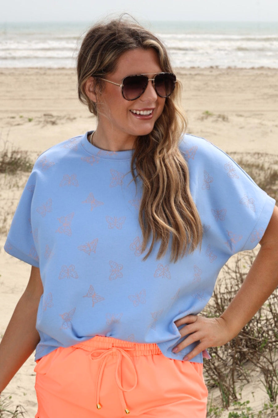 Millie Burn Out Tee- Butterflies-Top-Dear Me Southern Boutique, located in DeRidder, Louisiana