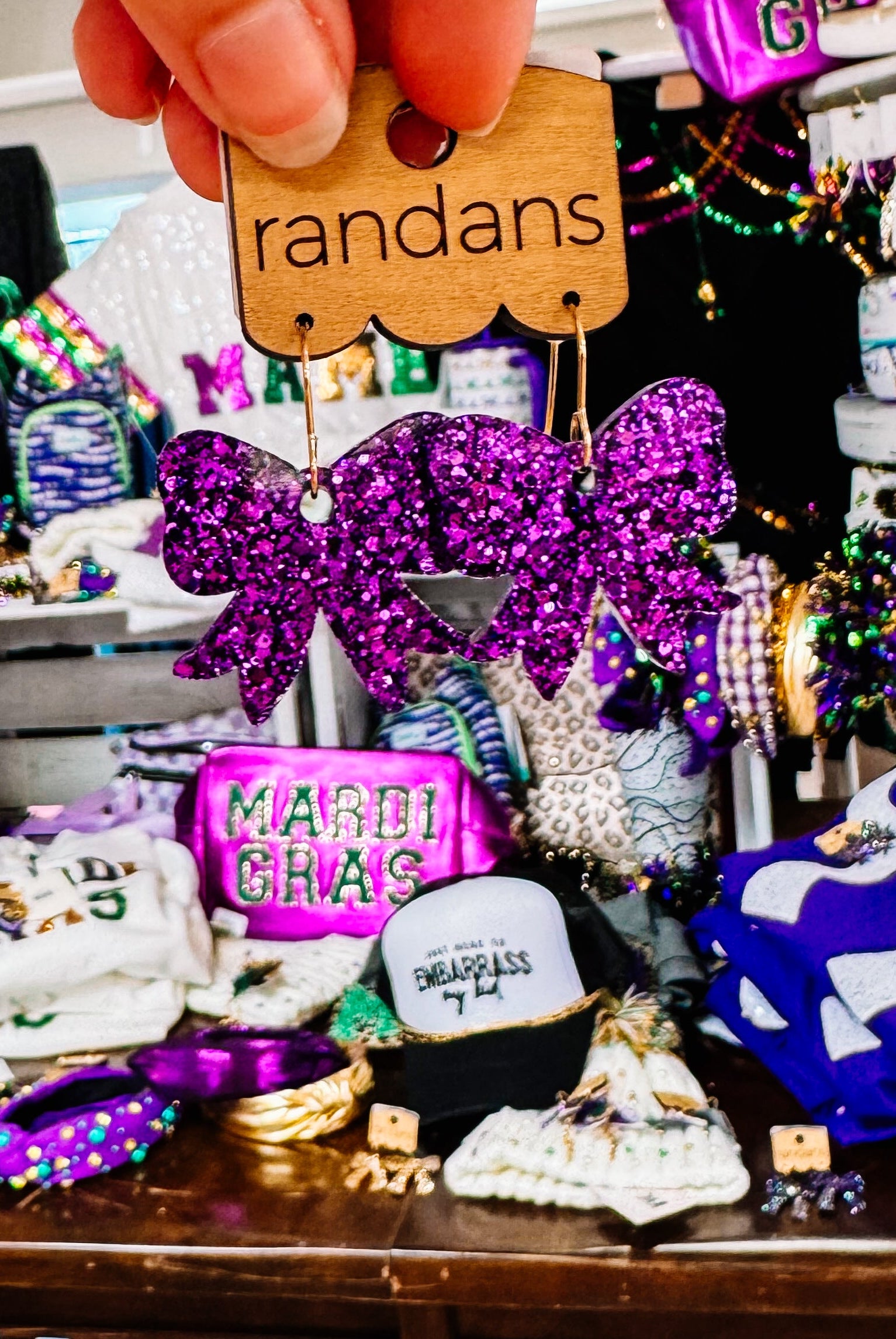 Mini Bow Randans - Dark Purple-Earrings-Dear Me Southern Boutique, located in DeRidder, Louisiana