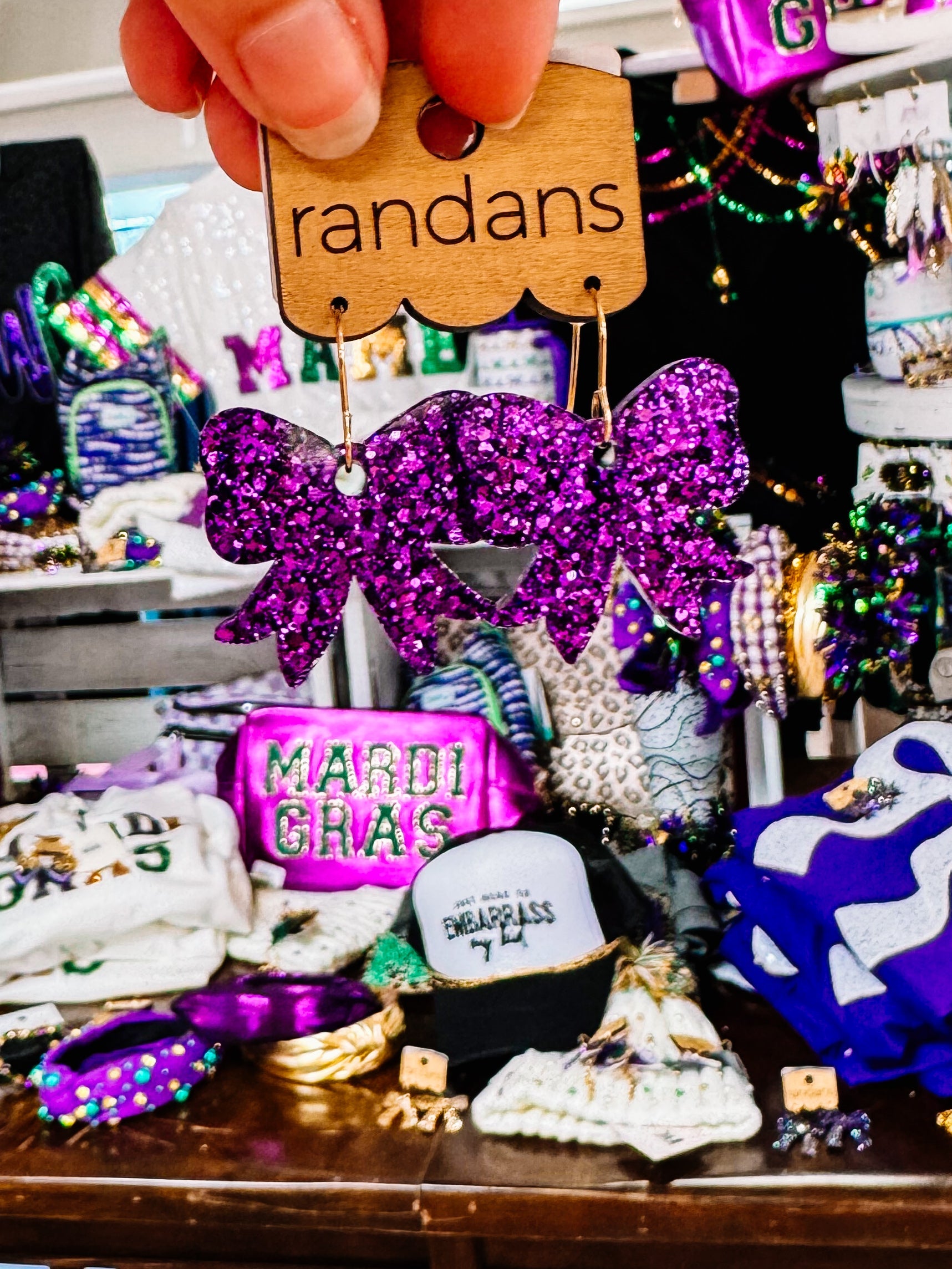 Mini Bow Randans - Dark Purple-Earrings-Dear Me Southern Boutique, located in DeRidder, Louisiana