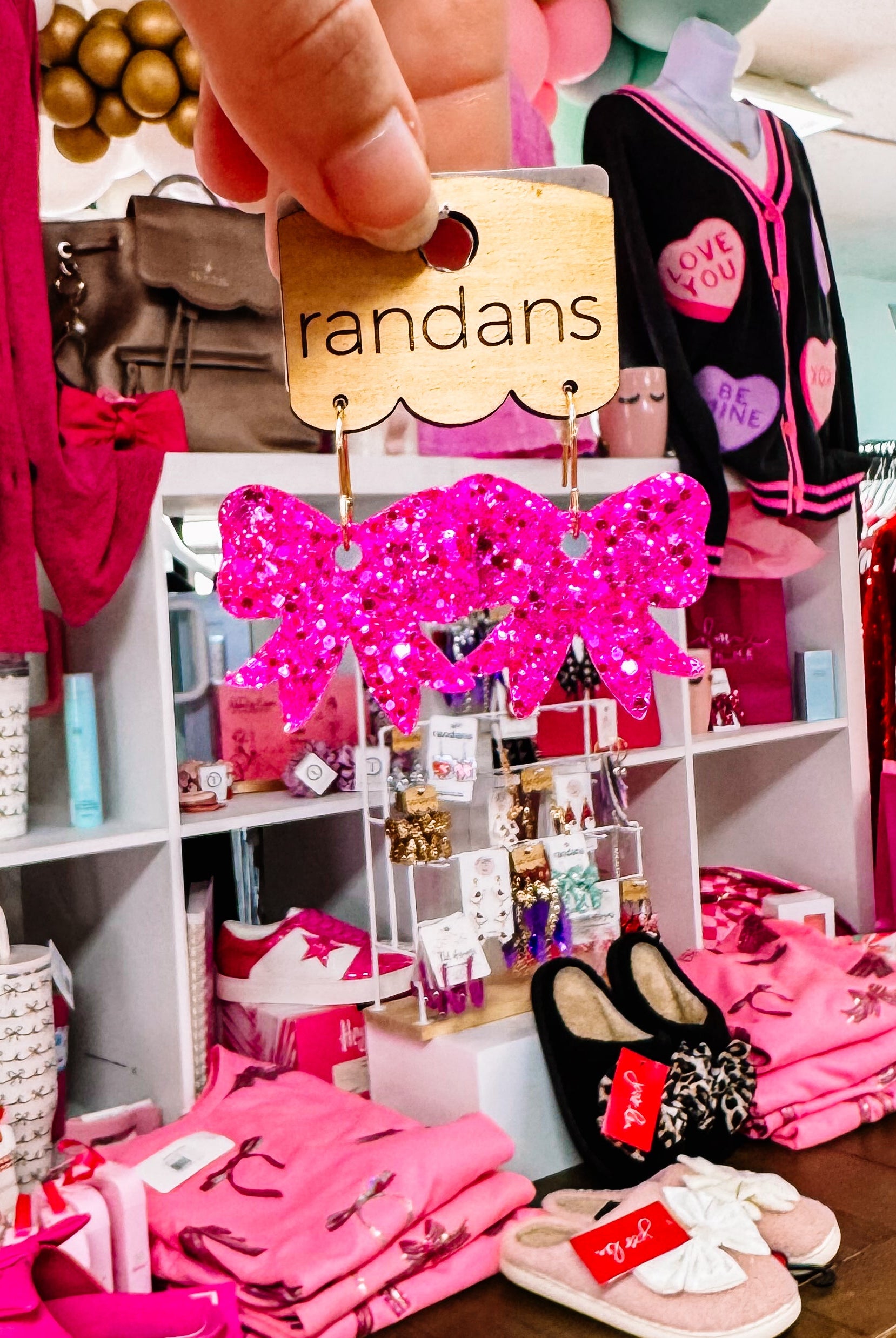 Mini Bow Randans - Fuchsia Glitter-Earrings-Dear Me Southern Boutique, located in DeRidder, Louisiana
