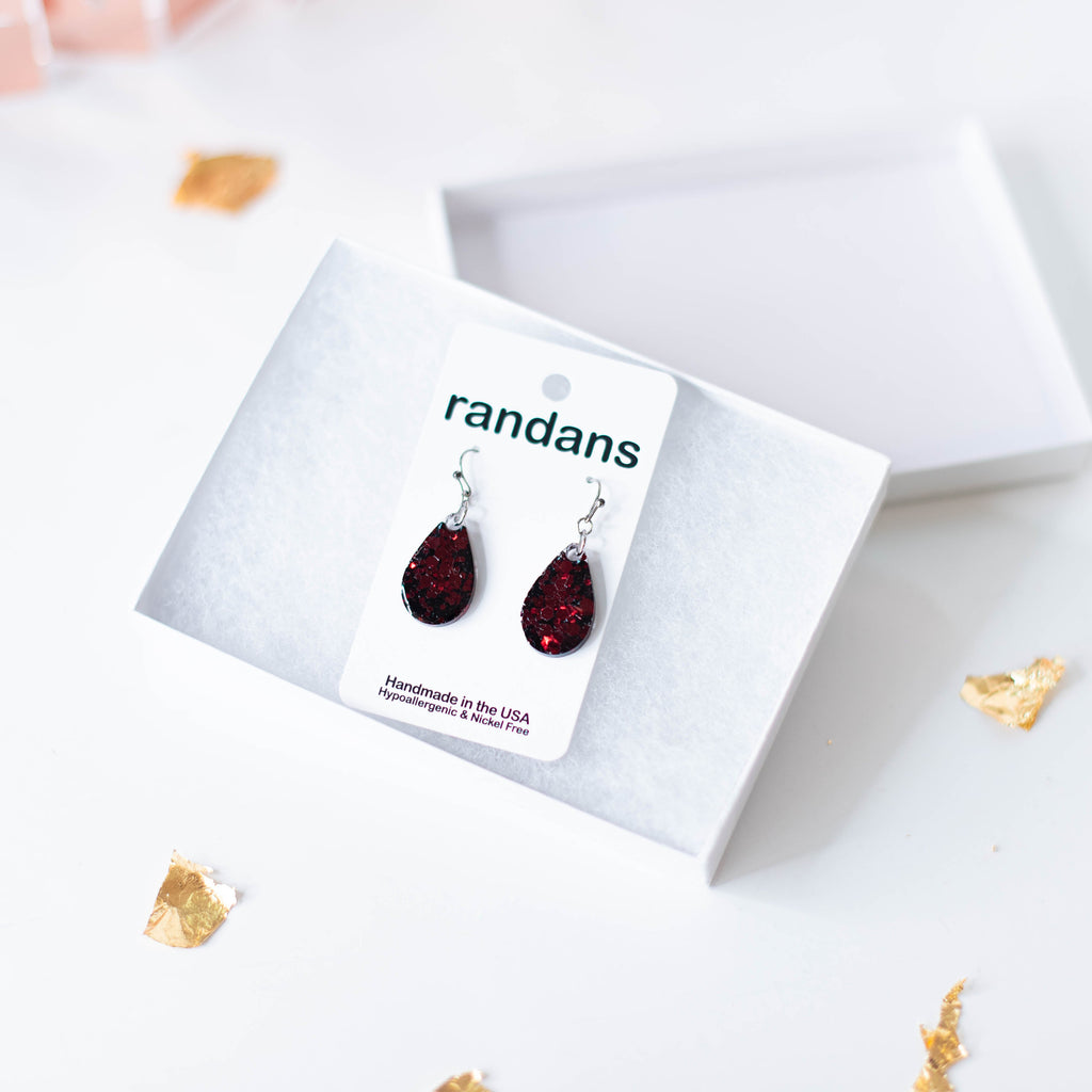 Mini Teardrop Randans Dangles - Burgundy Glitter-Earrings-Dear Me Southern Boutique, located in DeRidder, Louisiana
