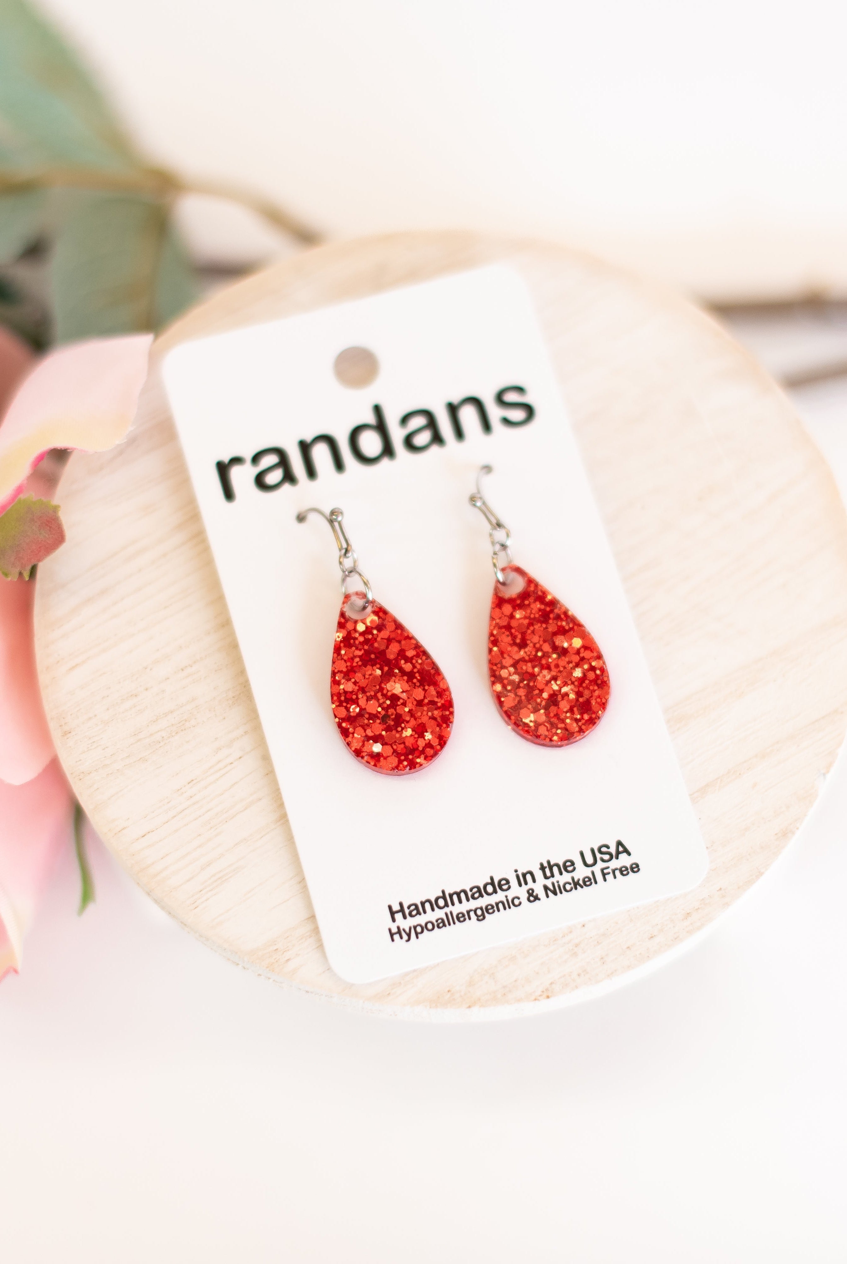 Mini Teardrop Randans Dangles - Red Glitter-Earrings-Dear Me Southern Boutique, located in DeRidder, Louisiana