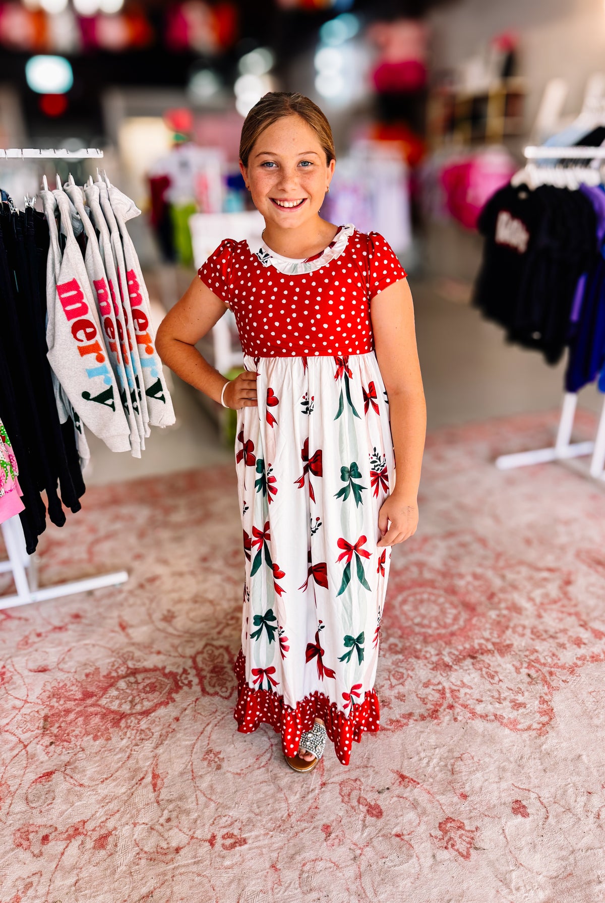 Mistletoe & Bows Lounge Gown-Loungewear/Pajamas-Dear Me Southern Boutique, located in DeRidder, Louisiana