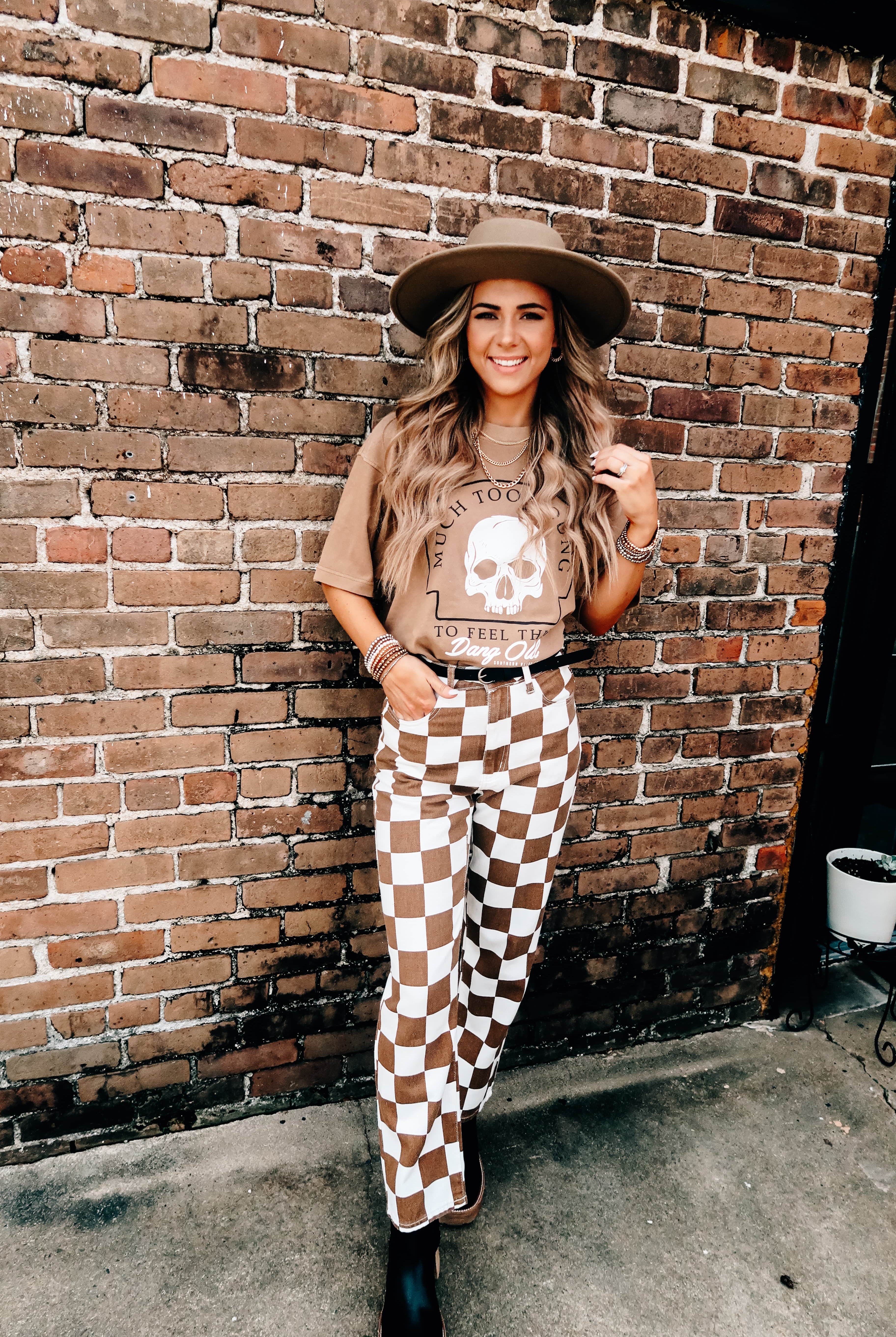 Much Too Young Cut Mock Neck Tee-Dear Me Southern Boutique, located in DeRidder, Louisiana