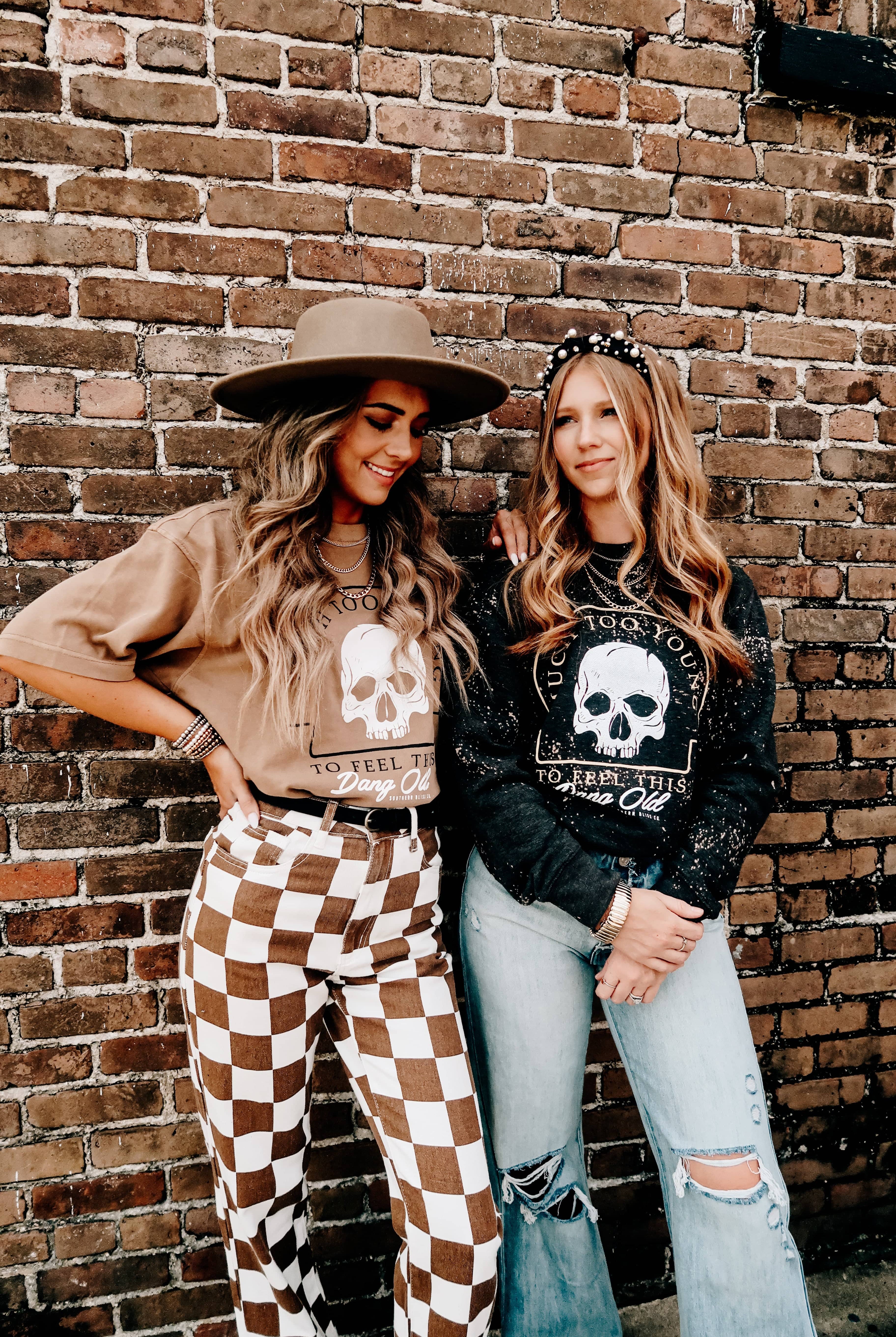 Much Too Young Cut Mock Neck Tee-Dear Me Southern Boutique, located in DeRidder, Louisiana