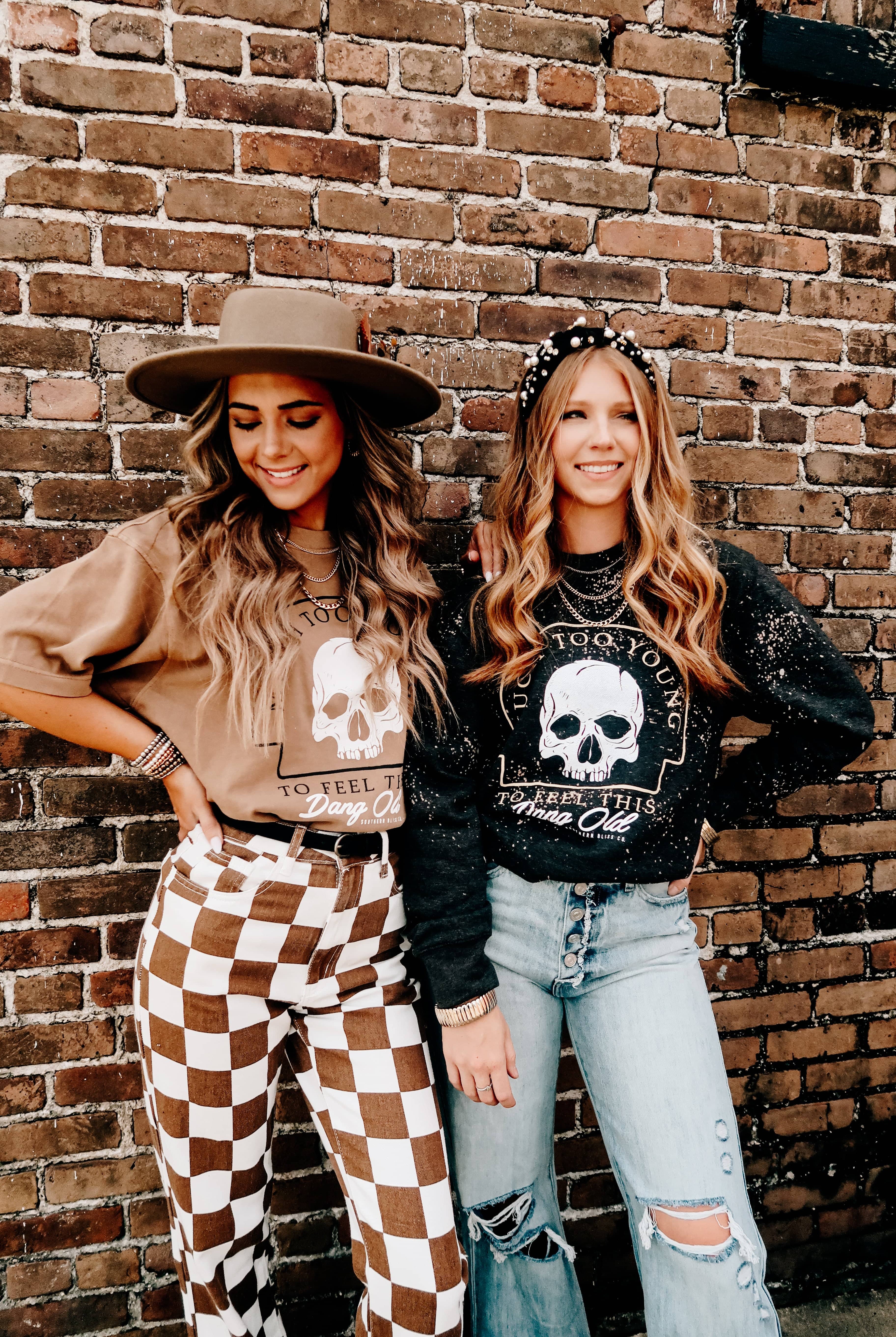 Much Too Young Cut Mock Neck Tee-Dear Me Southern Boutique, located in DeRidder, Louisiana