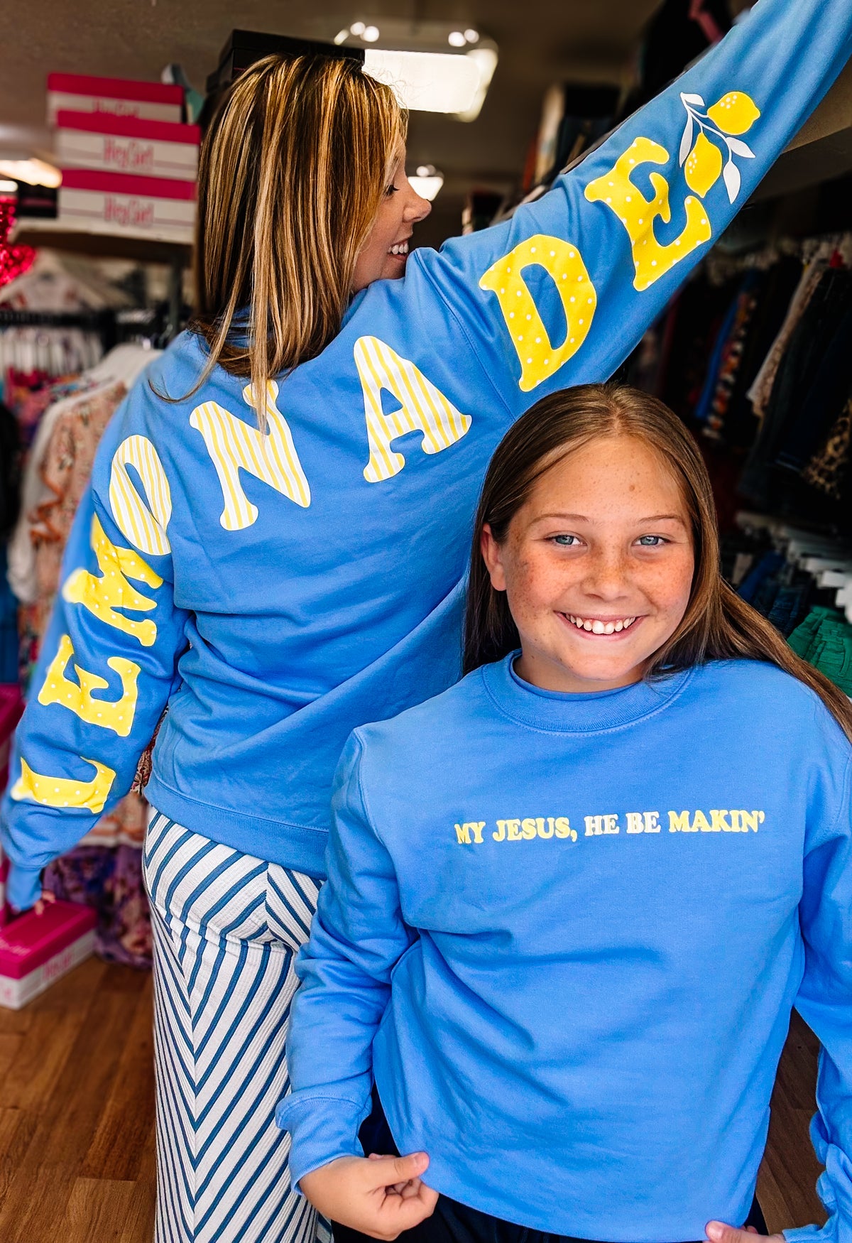 My Jesus He Be Makin Lemonade Crewneck-Presales-Dear Me Southern Boutique, located in DeRidder, Louisiana