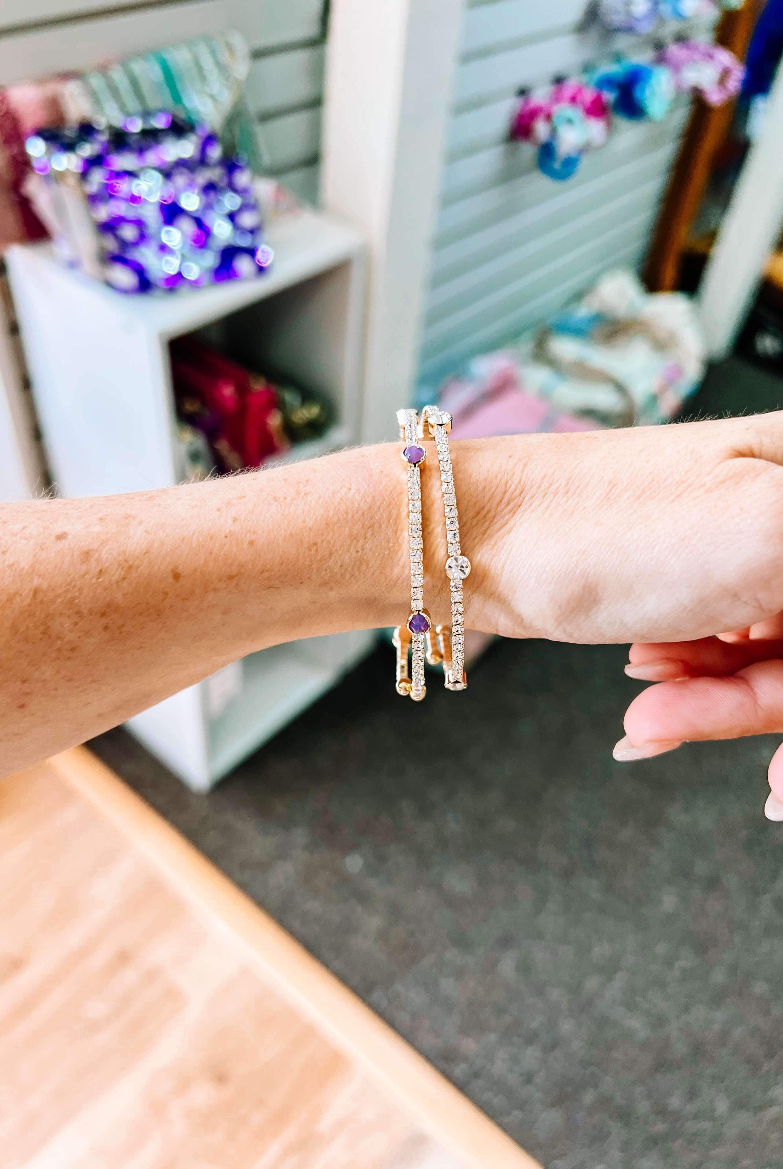 Naples Crystal Bangle - Gold Metal-Bracelets-Dear Me Southern Boutique, located in DeRidder, Louisiana