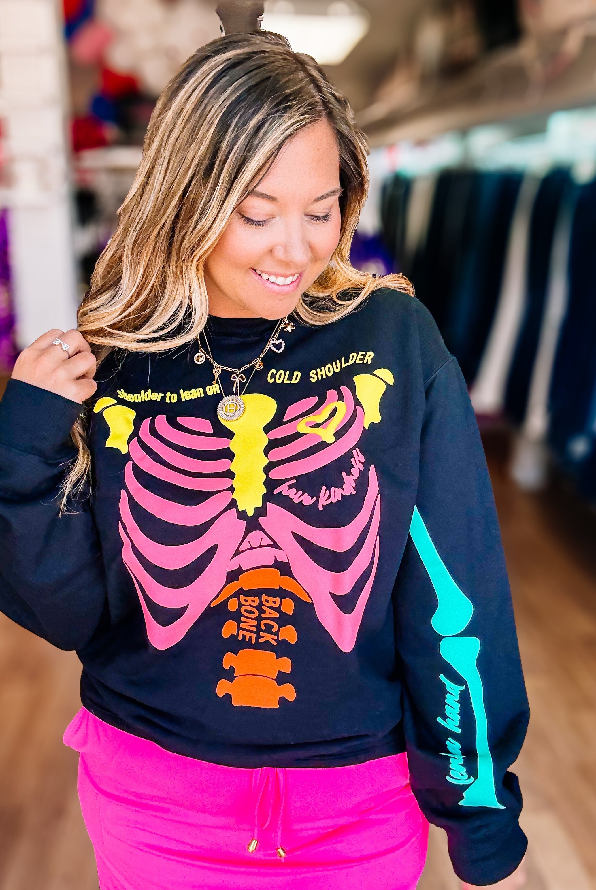 Neon Skelly Pullover-Graphic Tops-Dear Me Southern Boutique, located in DeRidder, Louisiana