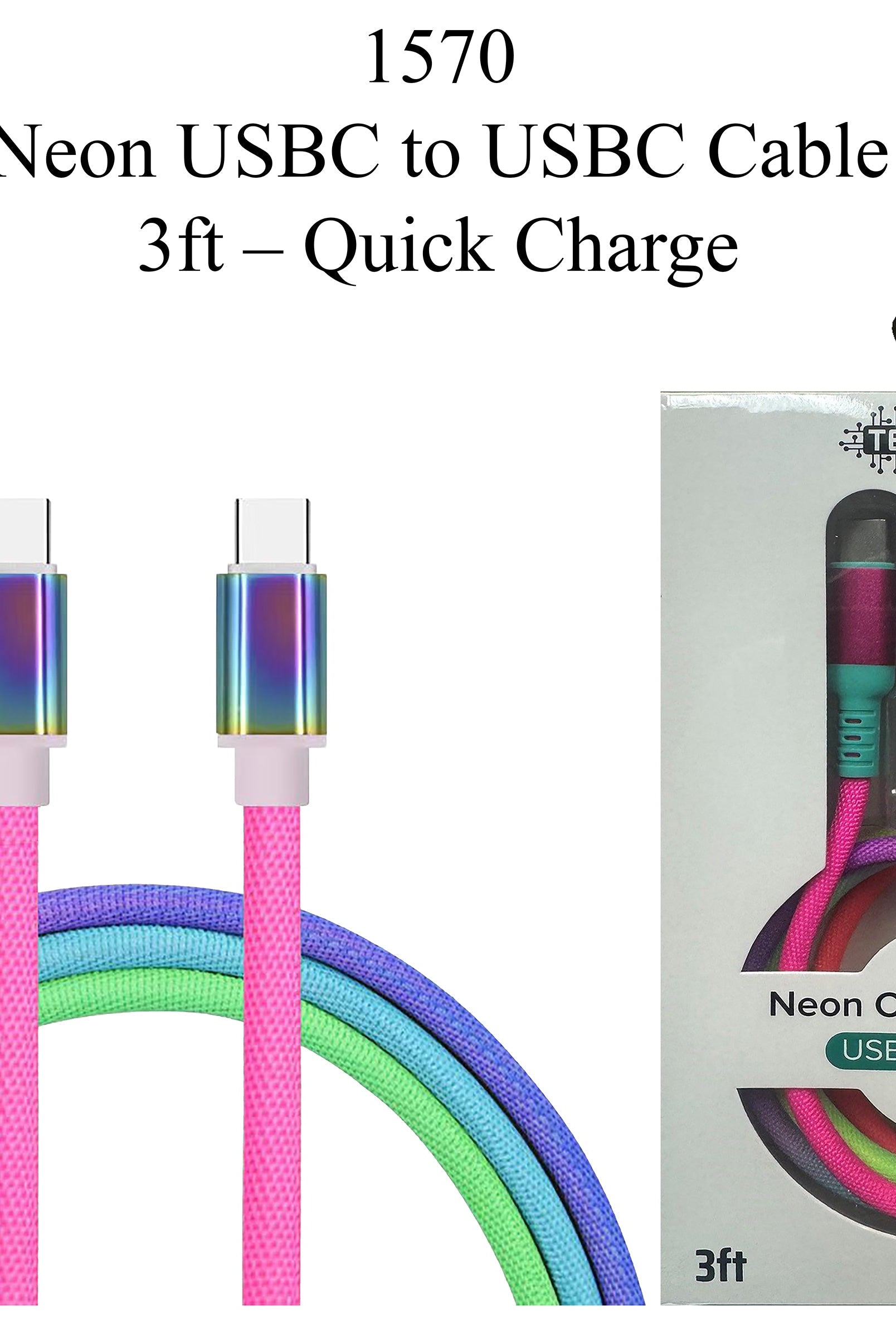 Neon USB-C to USB-C Cable - 3ft-Dear Me Southern Boutique, located in DeRidder, Louisiana
