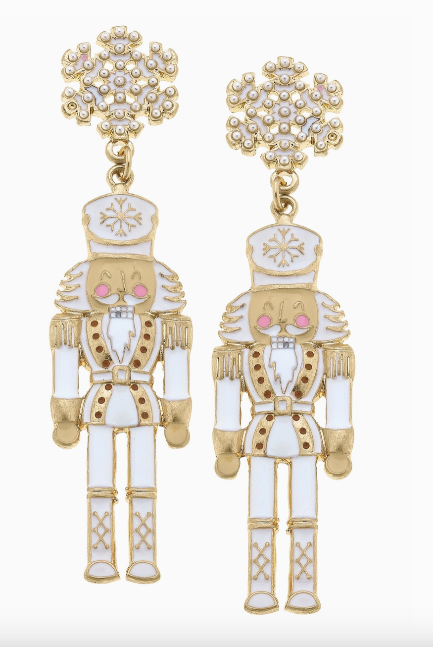 Nutcracker Pearl Studded Snowflake Earrings-Jewelry - Earrings-Dear Me Southern Boutique, located in DeRidder, Louisiana
