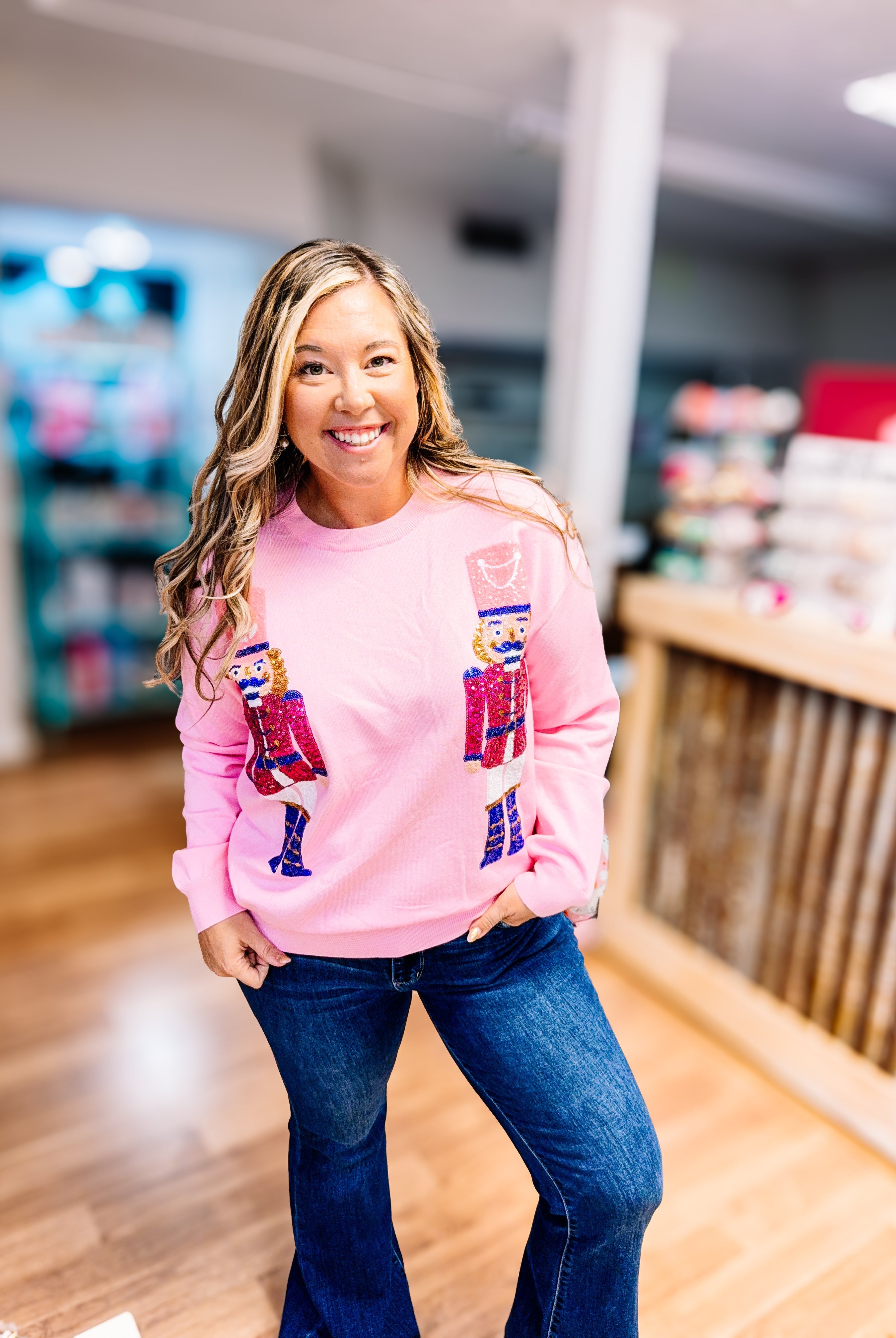 Nutcracker Sequin Sweater - Pink-Sweaters-Dear Me Southern Boutique, located in DeRidder, Louisiana