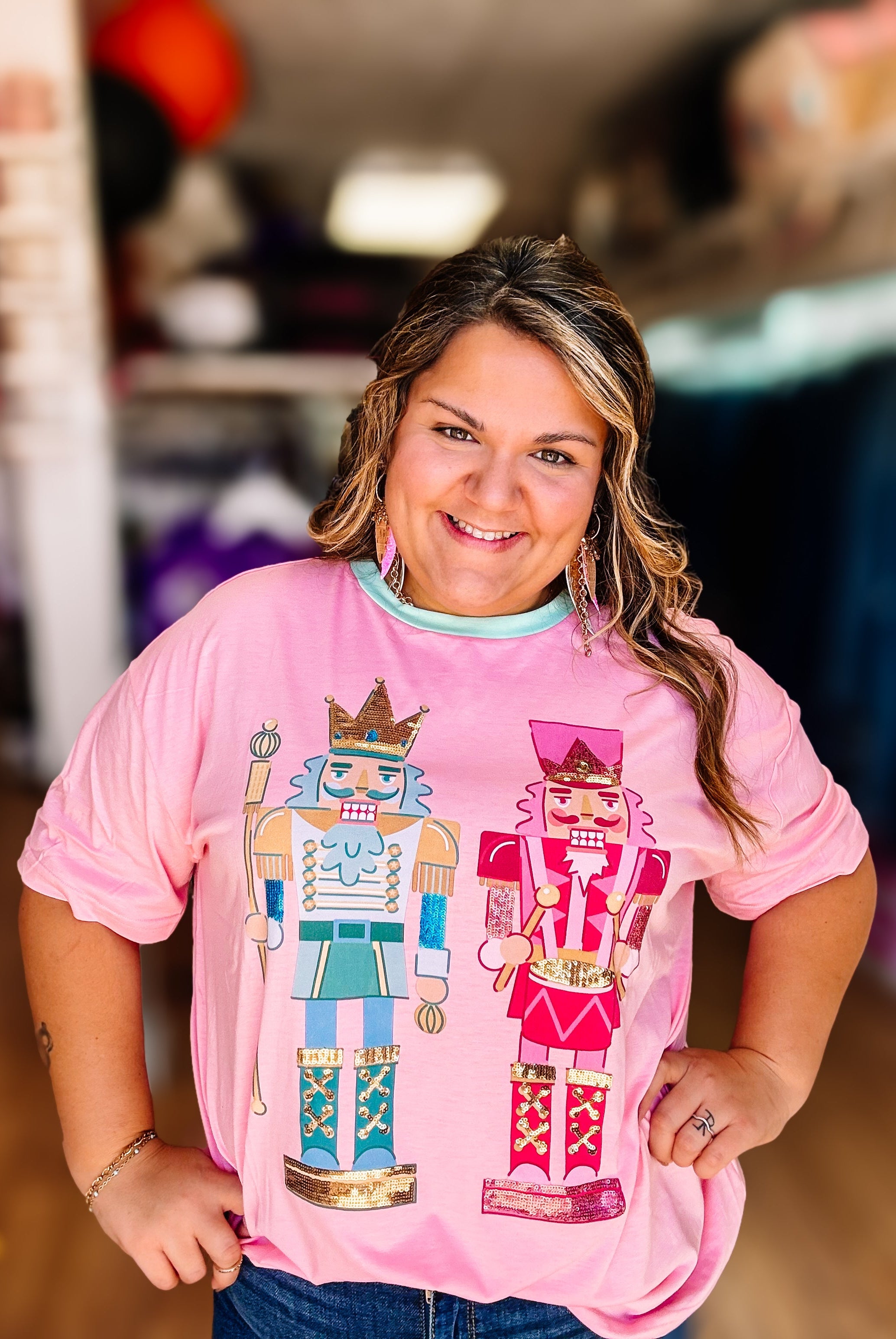 Nutcracker Vibes Sequin Embroidered Oversized Tee-Graphic Tops-Dear Me Southern Boutique, located in DeRidder, Louisiana