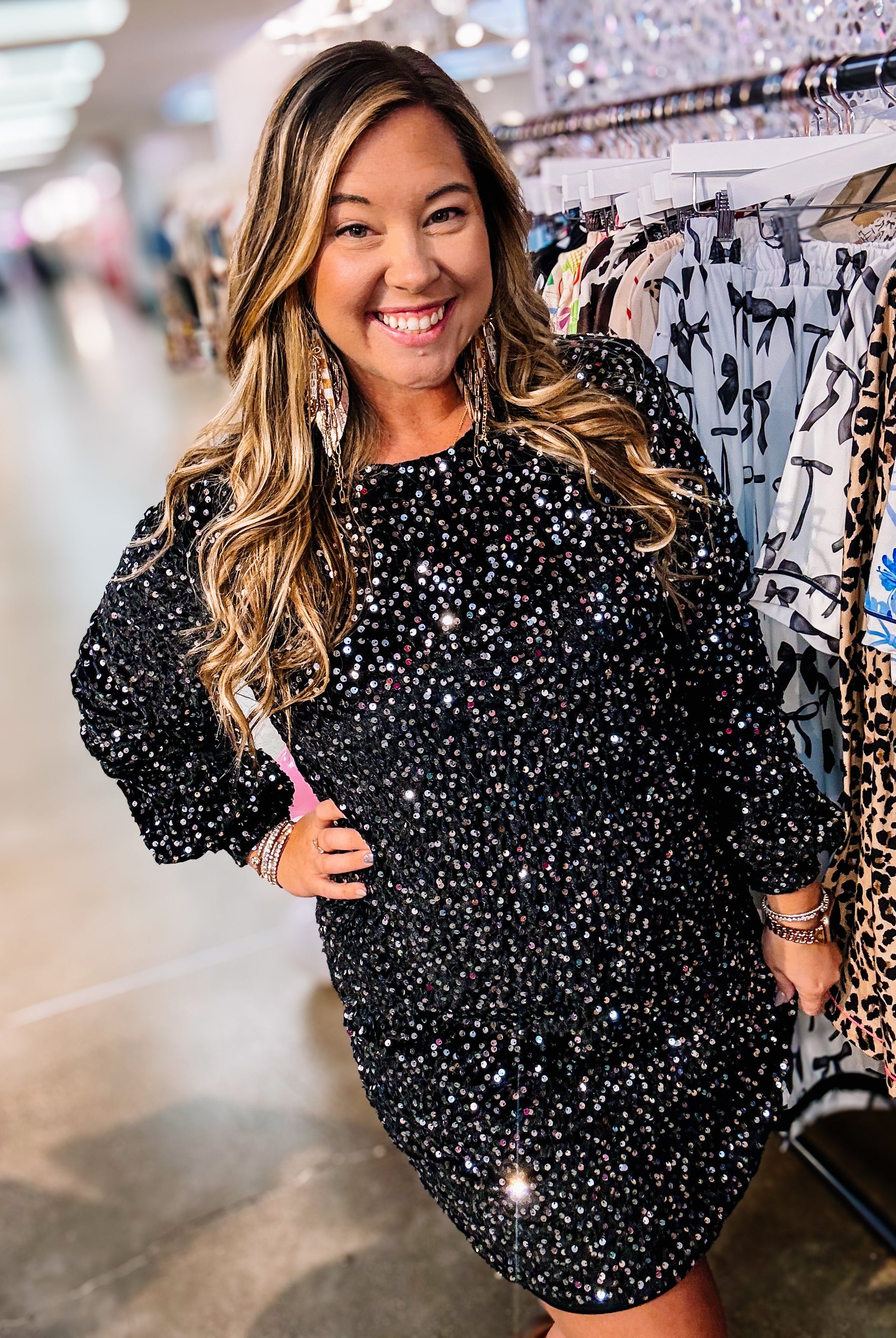 Old Flame Sequin Dress-Black-Dresses-Dear Me Southern Boutique, located in DeRidder, Louisiana