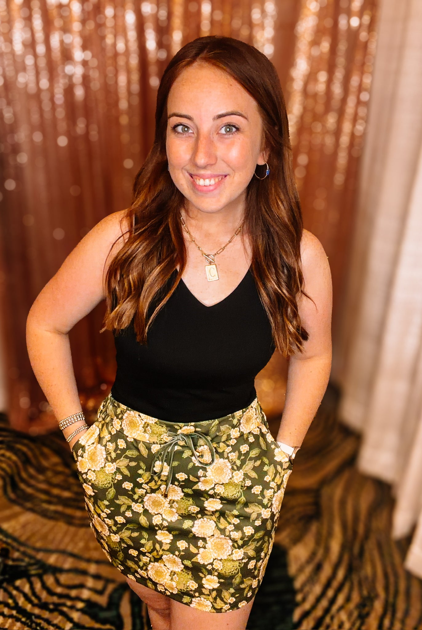 Olive Blossom Everyday Skort-Skort-Dear Me Southern Boutique, located in DeRidder, Louisiana