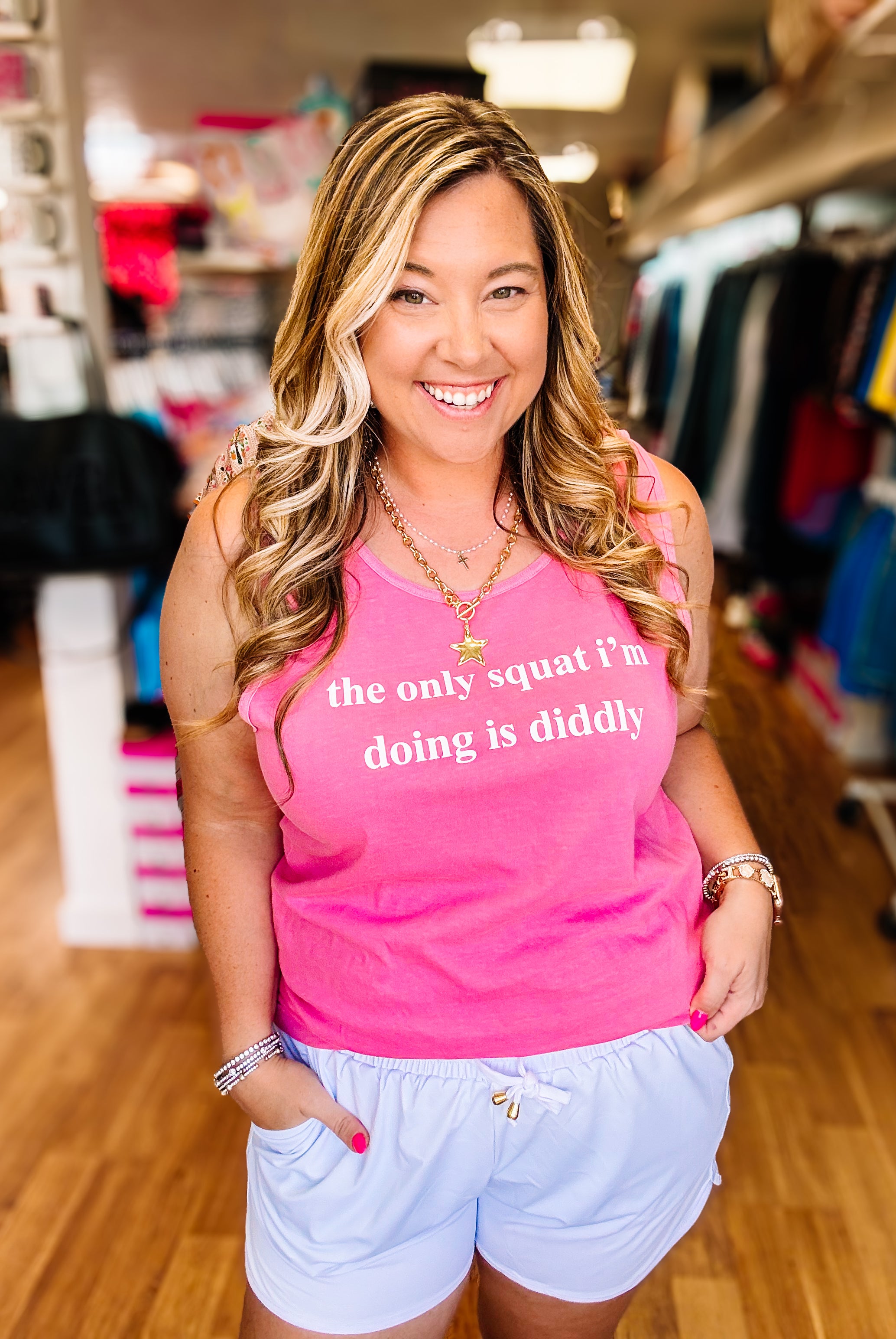 Only Squat I'm Doing Muscle Tank-Tank Tops-Dear Me Southern Boutique, located in DeRidder, Louisiana