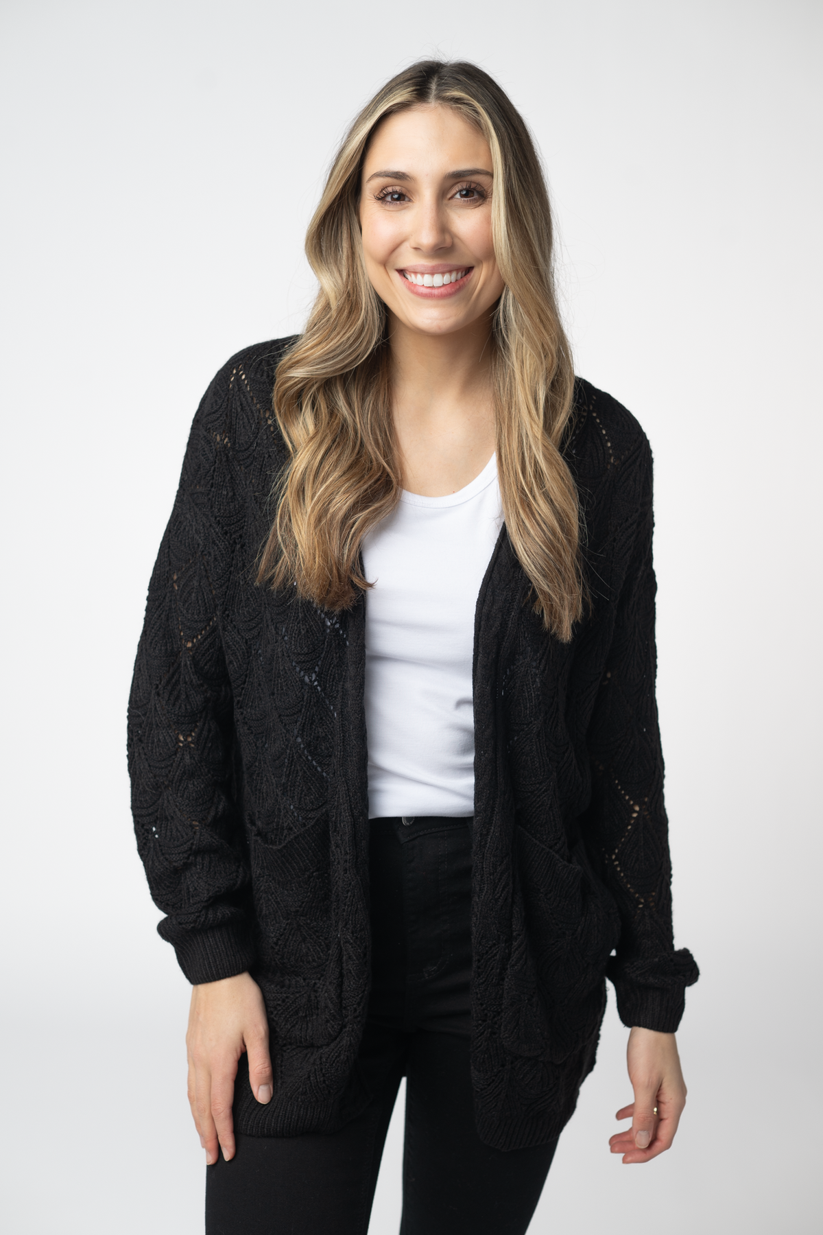 Open Knit Cardigan - Black-Cardigan-Dear Me Southern Boutique, located in DeRidder, Louisiana