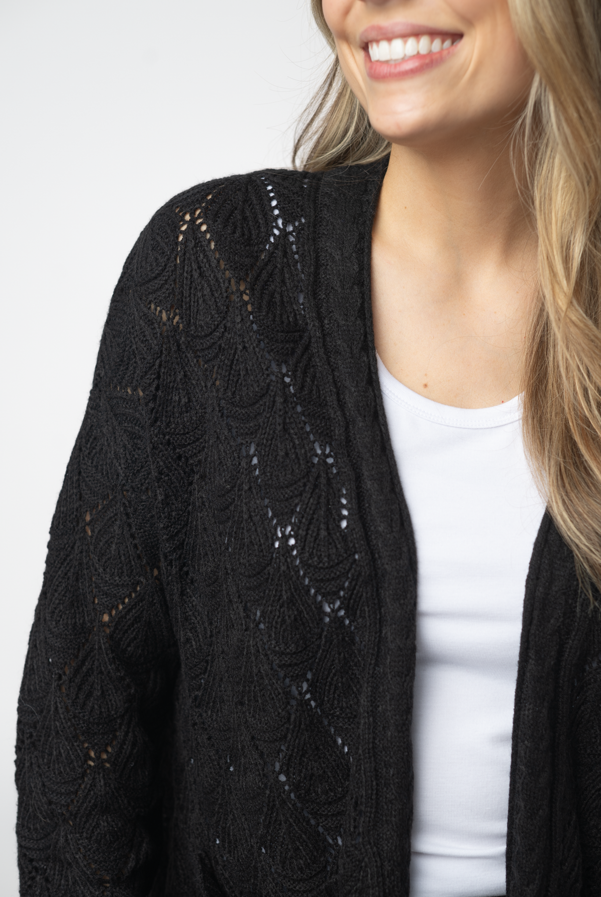 Open Knit Cardigan - Black-Cardigans-Dear Me Southern Boutique, located in DeRidder, Louisiana