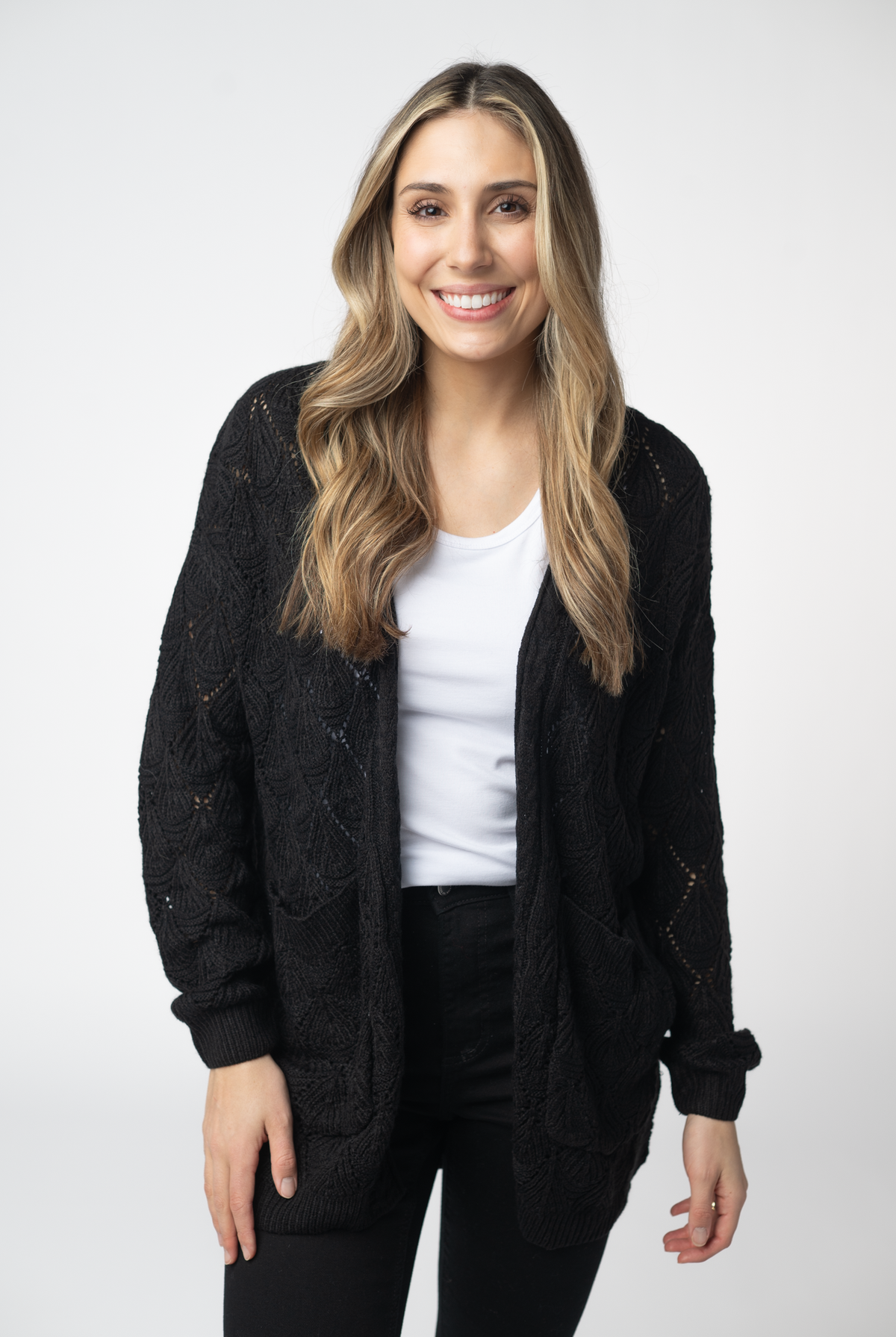 Open Knit Cardigan - Black-Cardigans-Dear Me Southern Boutique, located in DeRidder, Louisiana