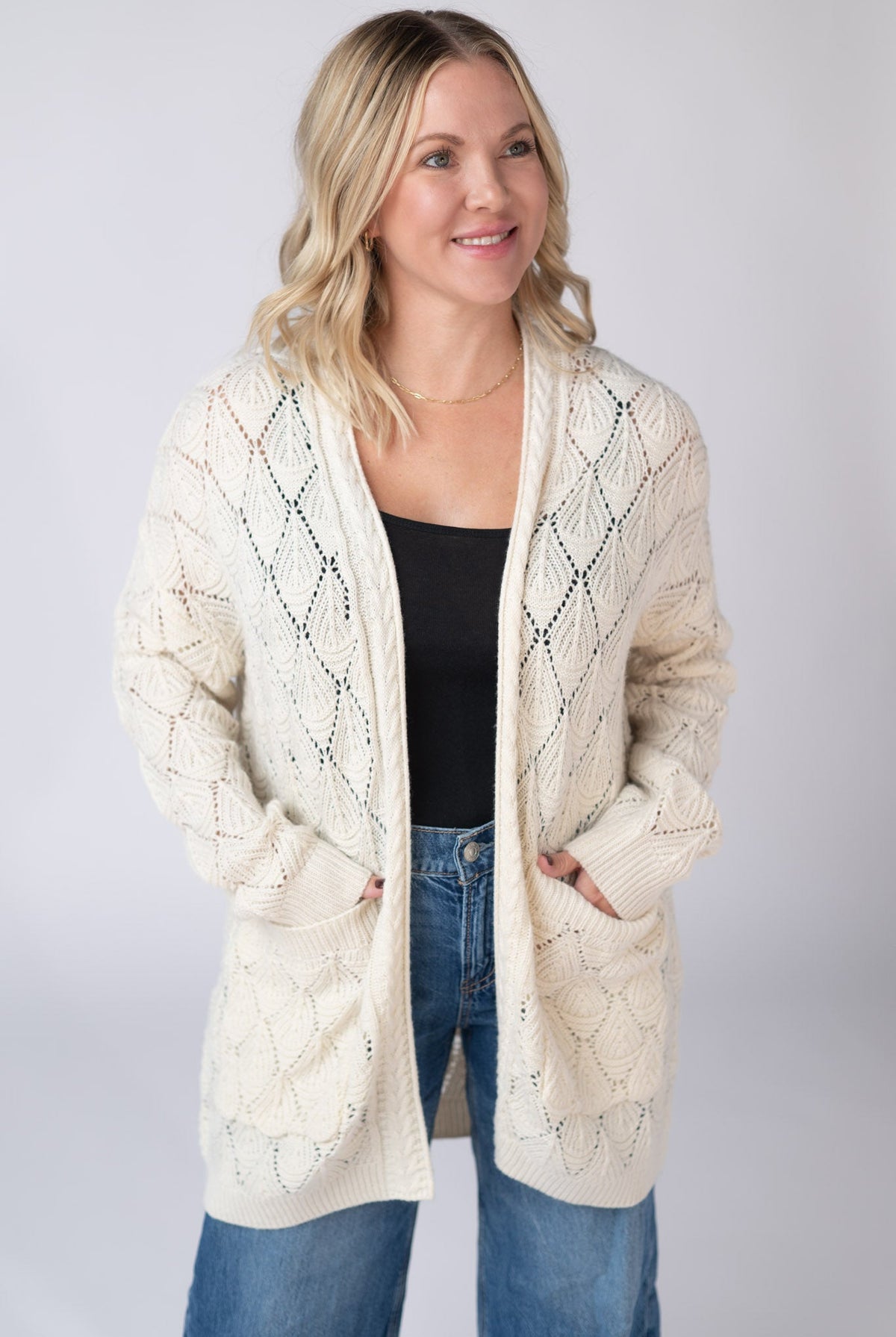 Open Knit Cardigan - Ivory-Cardigans-Dear Me Southern Boutique, located in DeRidder, Louisiana