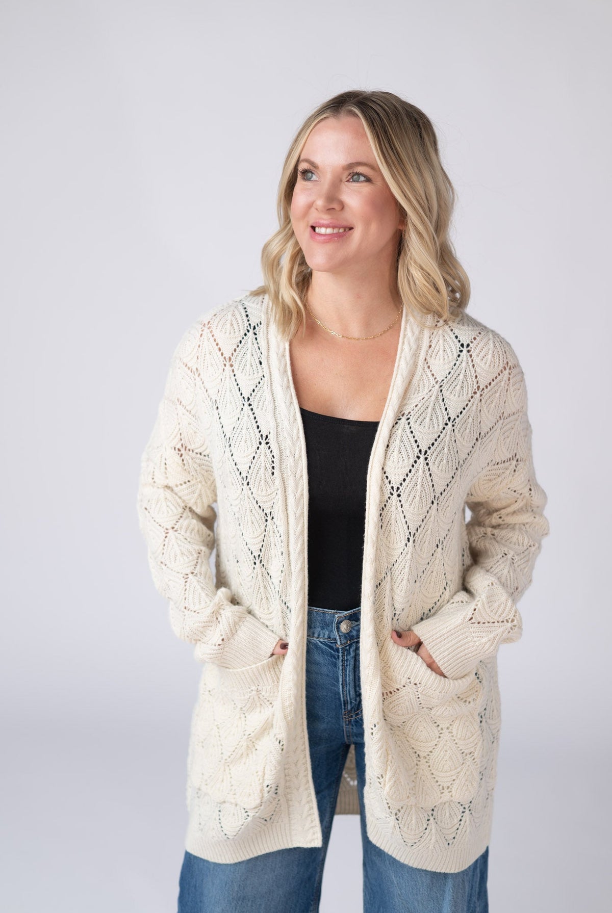 Open Knit Cardigan - Ivory-Cardigans-Dear Me Southern Boutique, located in DeRidder, Louisiana