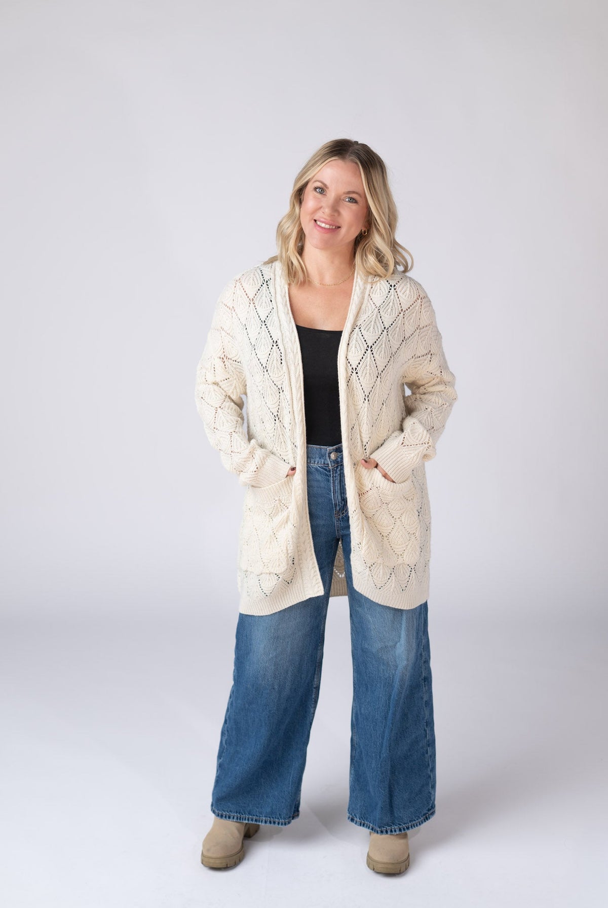 Open Knit Cardigan - Ivory-Cardigans-Dear Me Southern Boutique, located in DeRidder, Louisiana