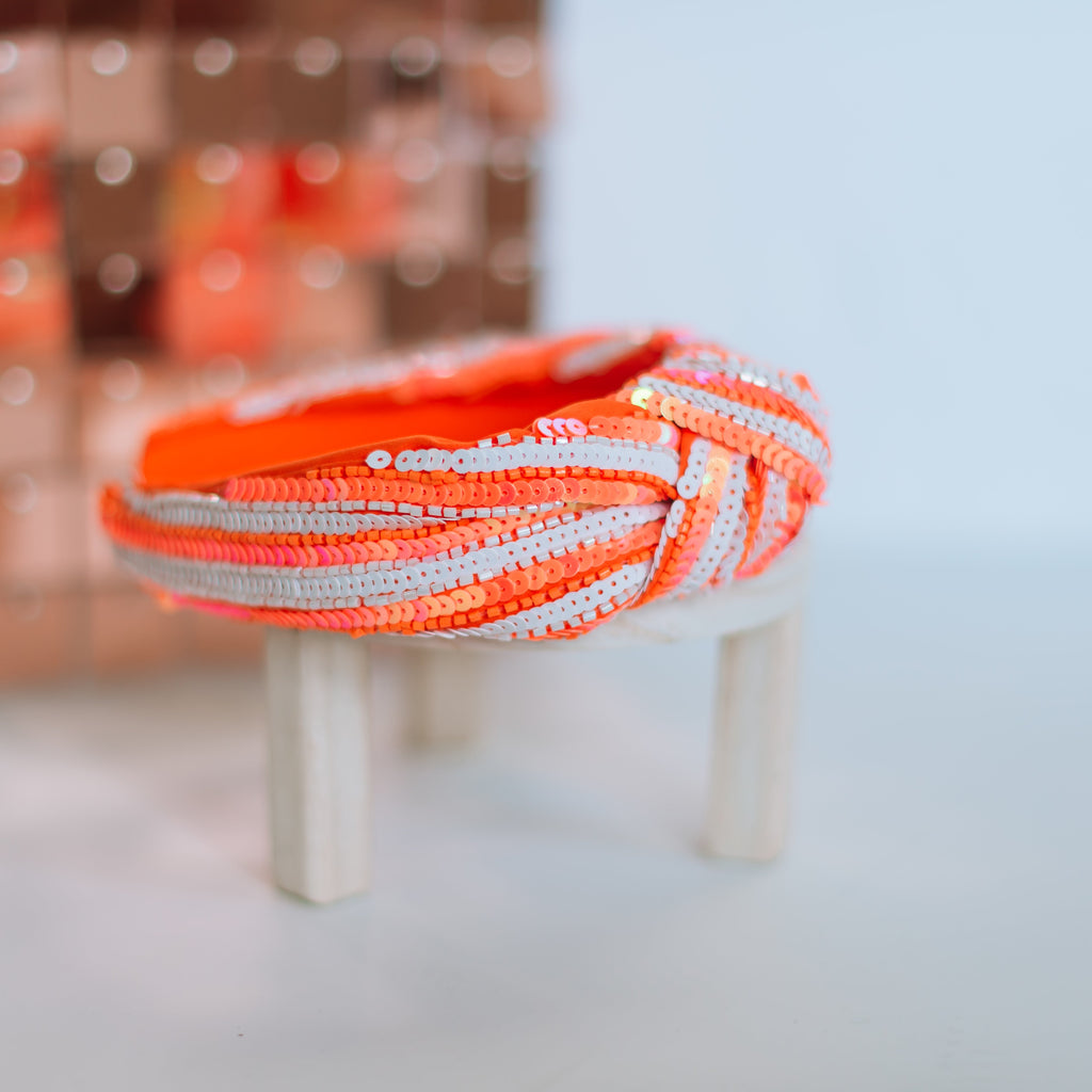 Orange & White Sequin Knot Headband-Headband-Dear Me Southern Boutique, located in DeRidder, Louisiana