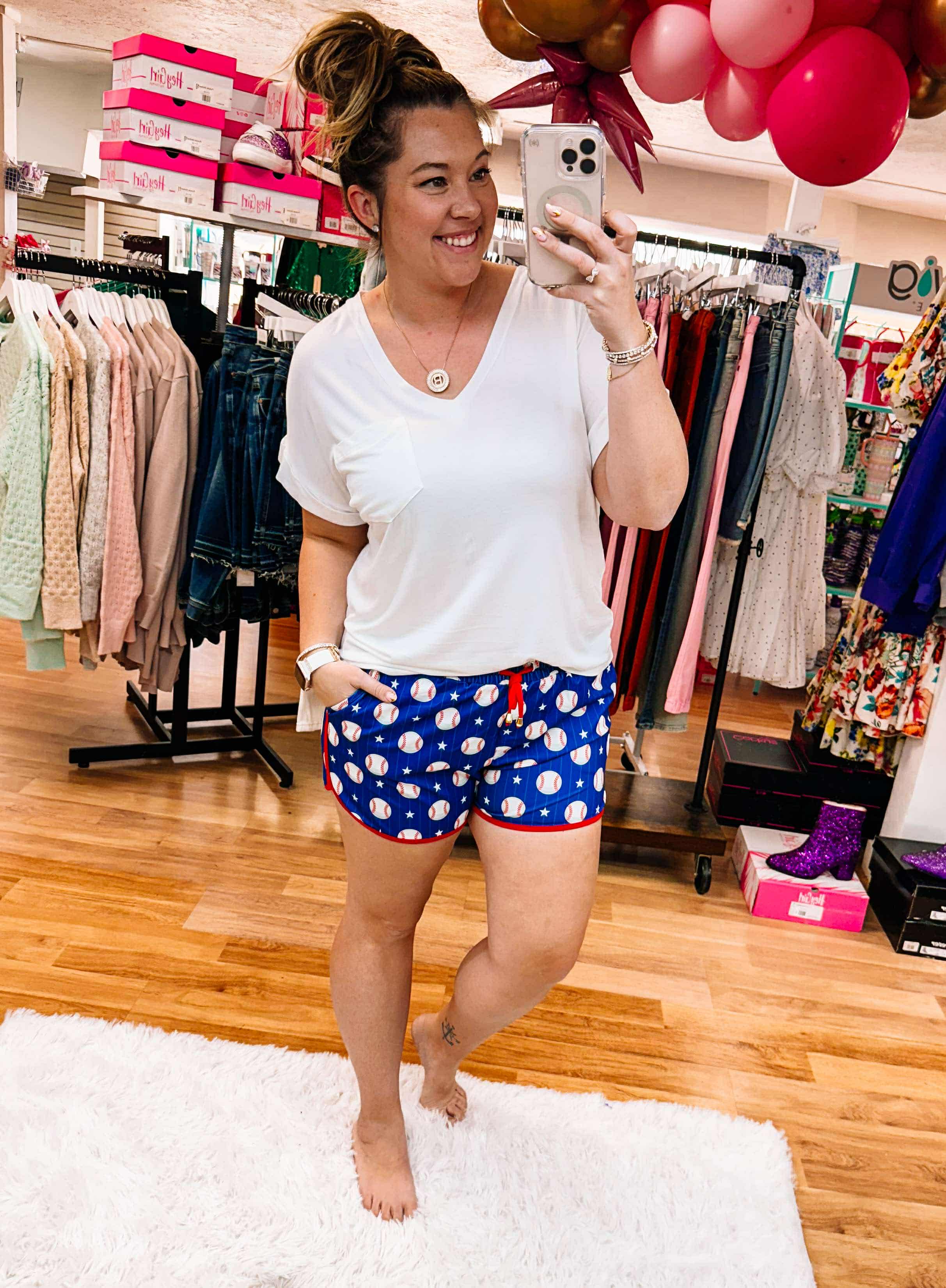 Out Of Your League Baseball Everyday Drawstring Shorts-Shorts-Dear Me Southern Boutique, located in DeRidder, Louisiana