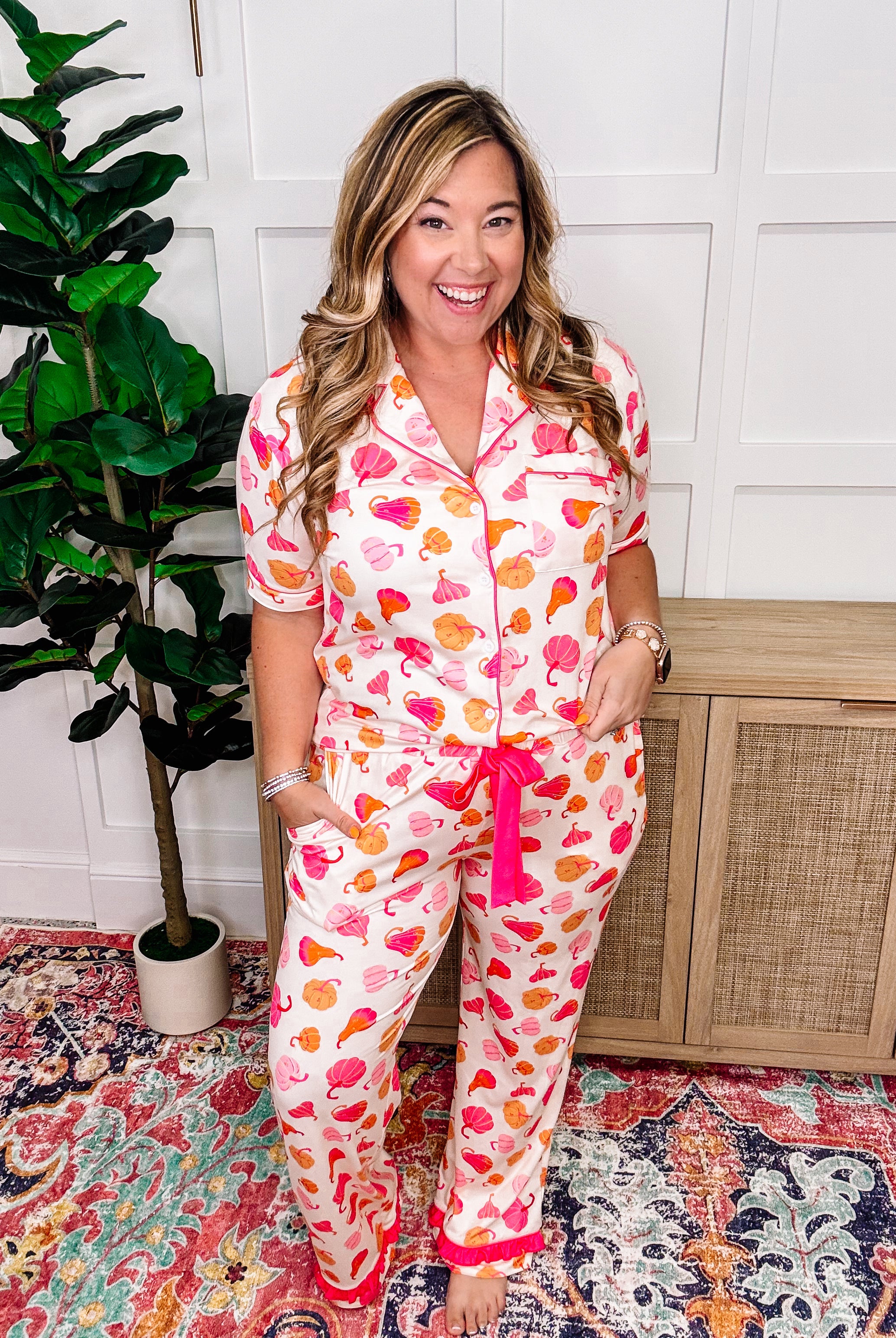 PREORDER: Blushing Pumpkins Ruffle Pajama Set-Pajamas-Dear Me Southern Boutique, located in DeRidder, Louisiana