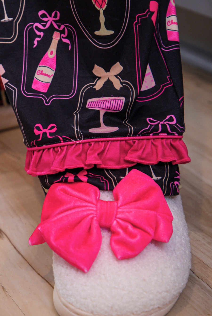 PREORDER- Bows & Bubbly After Dark Ruffle Pajama Set-Presales-Dear Me Southern Boutique, located in DeRidder, Louisiana