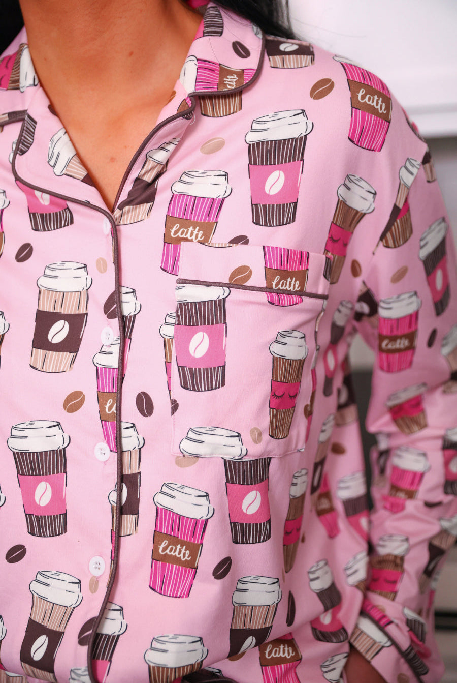PREORDER- Coffee Date Ruffle Pajama Set-Apparel Set-Dear Me Southern Boutique, located in DeRidder, Louisiana