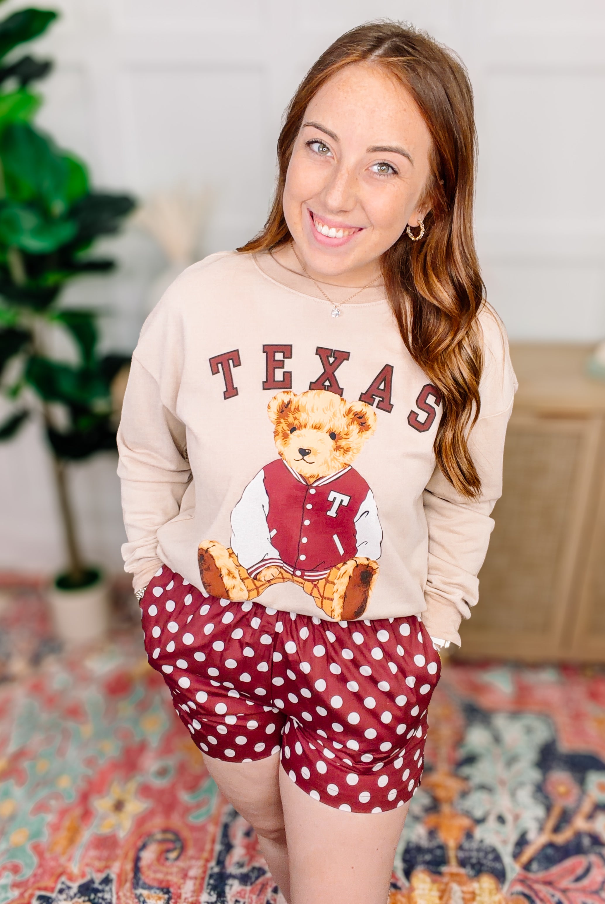 PREORDER: Easy Win Polka Dot Boxer Shorts- Maroon-Bottoms-Dear Me Southern Boutique, located in DeRidder, Louisiana