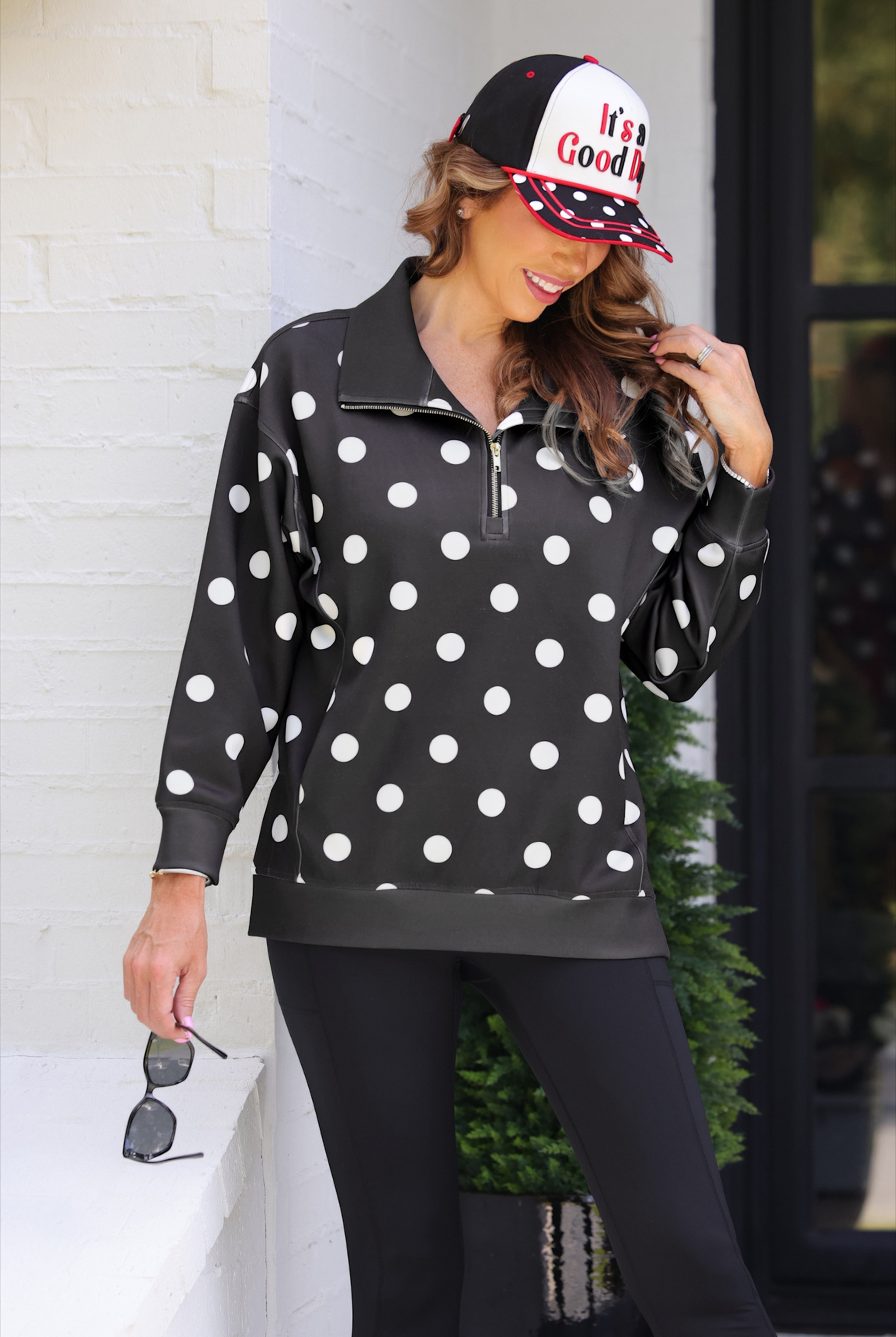 PREORDER- Everyday Pullover- After Dark Polka Dot-pullover-Dear Me Southern Boutique, located in DeRidder, Louisiana
