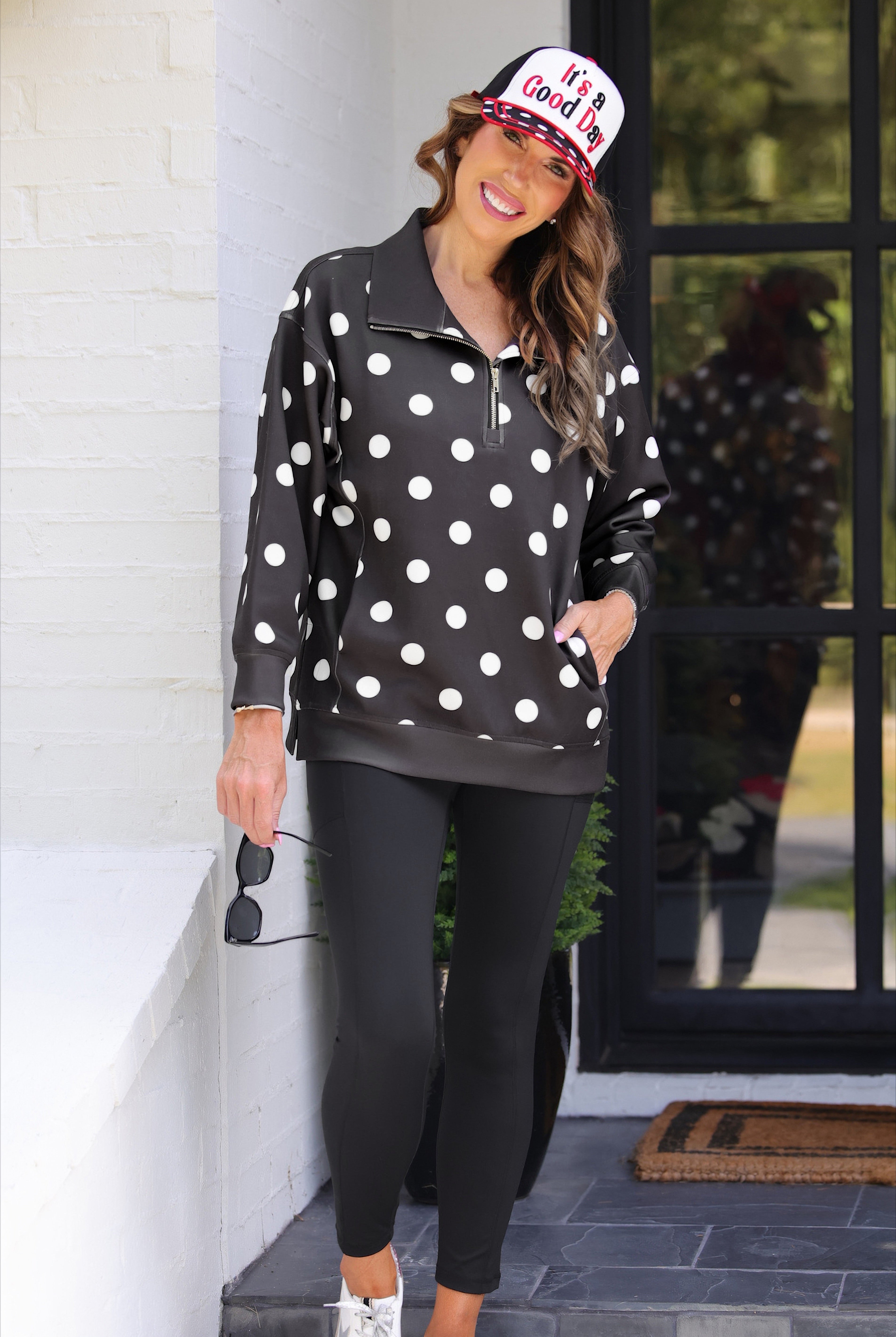 PREORDER- Everyday Pullover- After Dark Polka Dot-pullover-Dear Me Southern Boutique, located in DeRidder, Louisiana