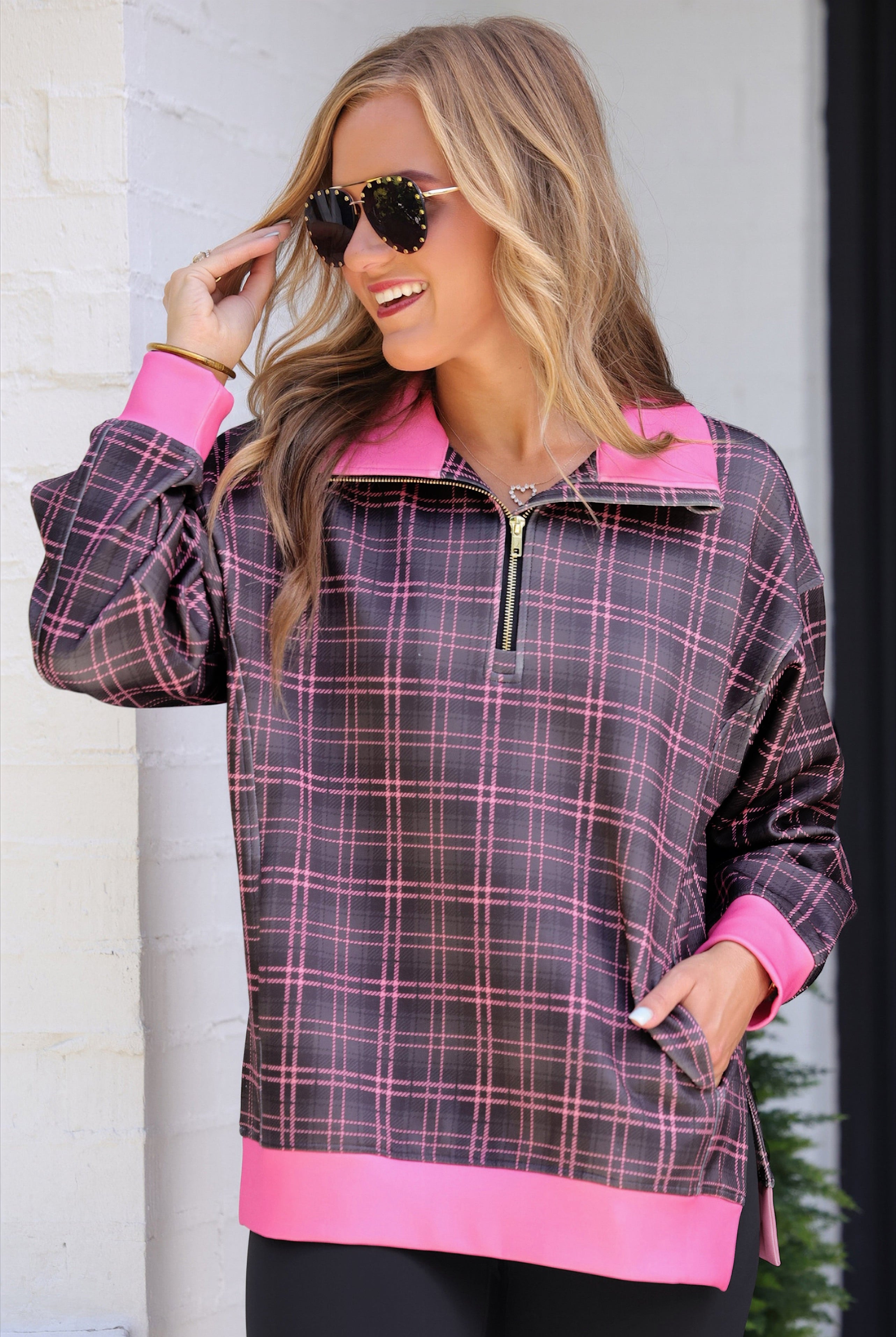 PREORDER- Everyday Pullover- Ellie Plaid-pullover-Dear Me Southern Boutique, located in DeRidder, Louisiana