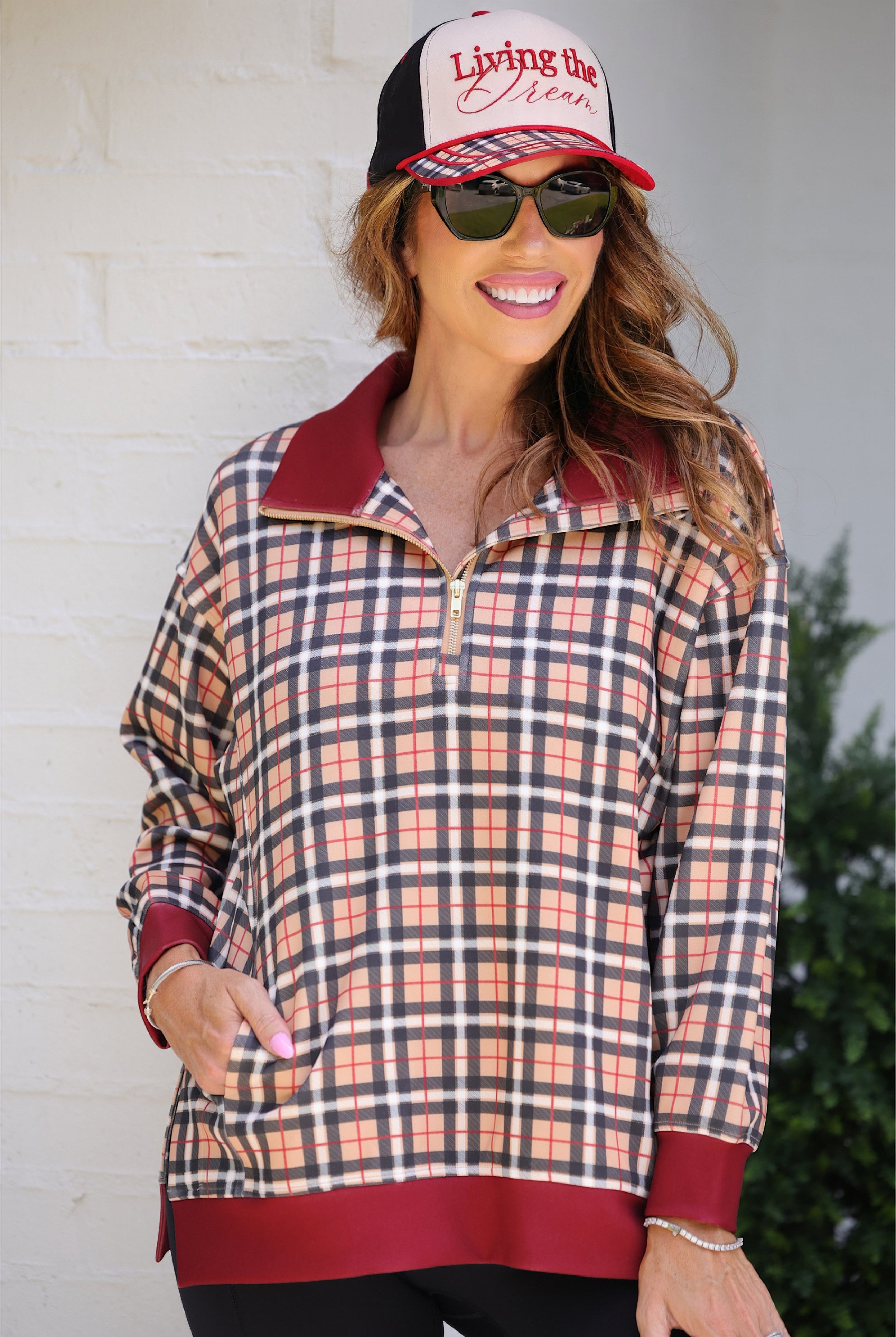 PREORDER- Everyday Pullover- Nora Plaid-pullover-Dear Me Southern Boutique, located in DeRidder, Louisiana