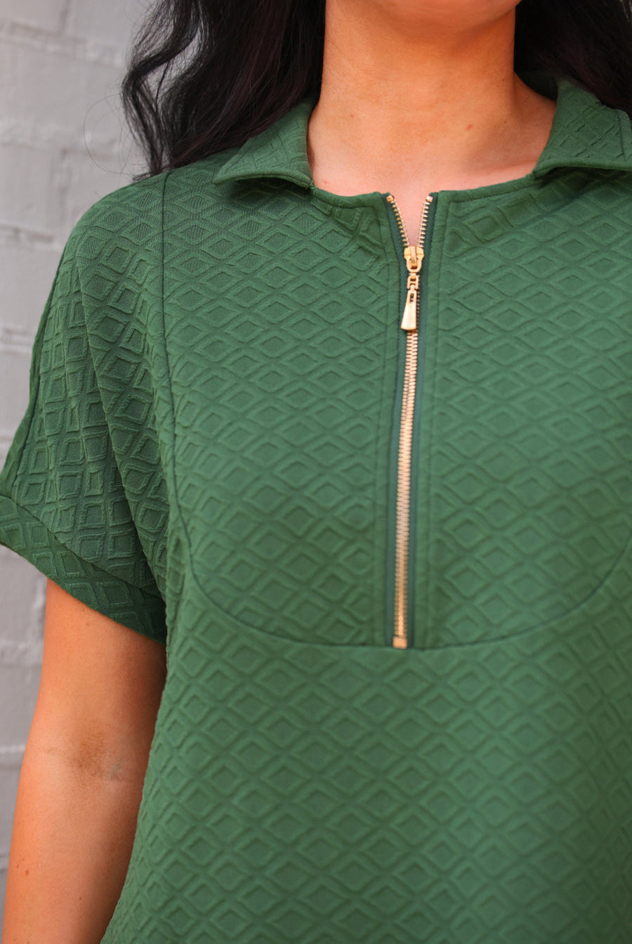 PREORDER- Ezra Textured Zipper Dress- Olive-Dress-Dear Me Southern Boutique, located in DeRidder, Louisiana