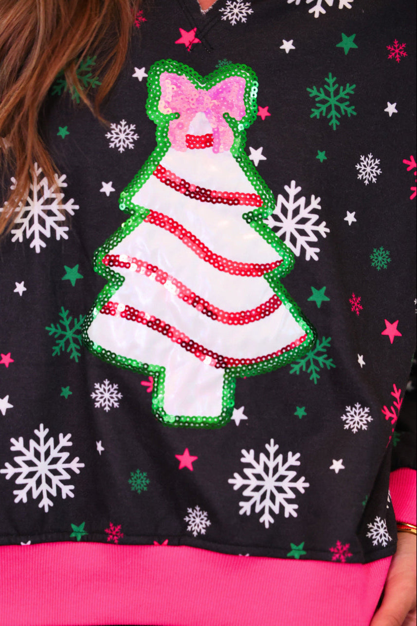 PREORDER- Foil Bow Christmas Treat Snowflake Pullover-Pullover-Dear Me Southern Boutique, located in DeRidder, Louisiana