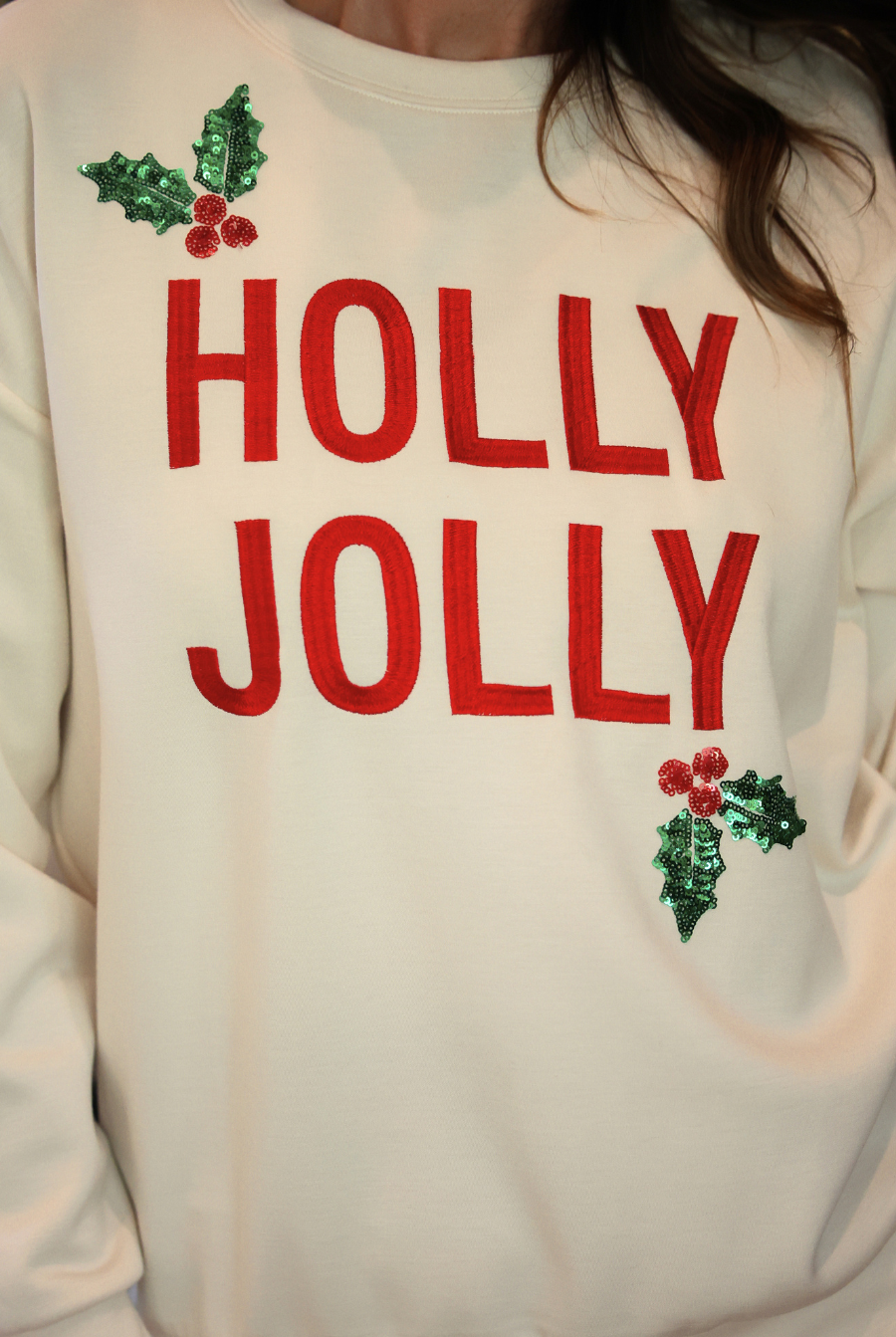 PREORDER- Holly Jolly Holiday Luxe Pullover-pullover-Dear Me Southern Boutique, located in DeRidder, Louisiana