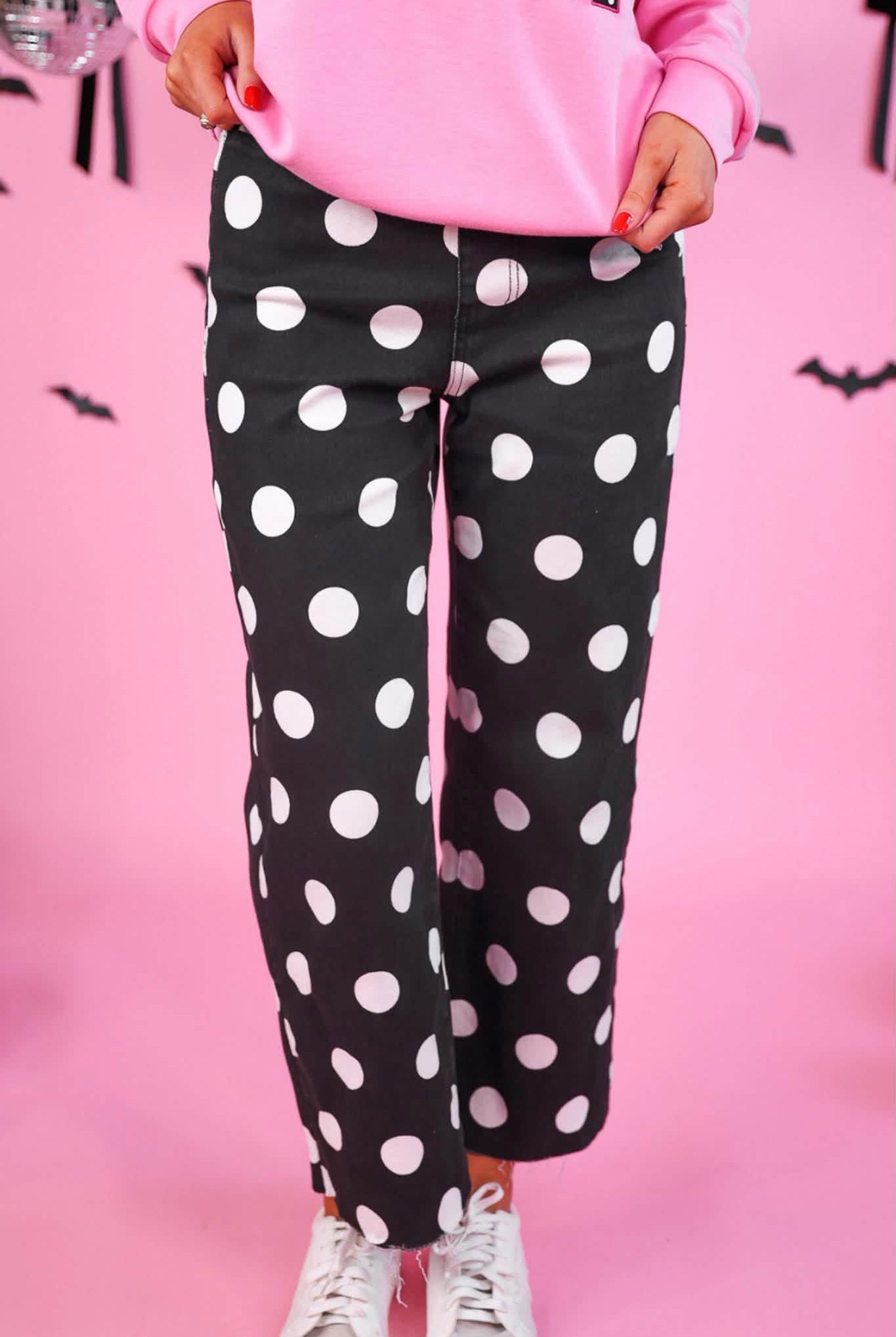 PREORDER: Just Vibing Pants: After Dark Polka Dot-Dear Me Southern Boutique, located in DeRidder, Louisiana