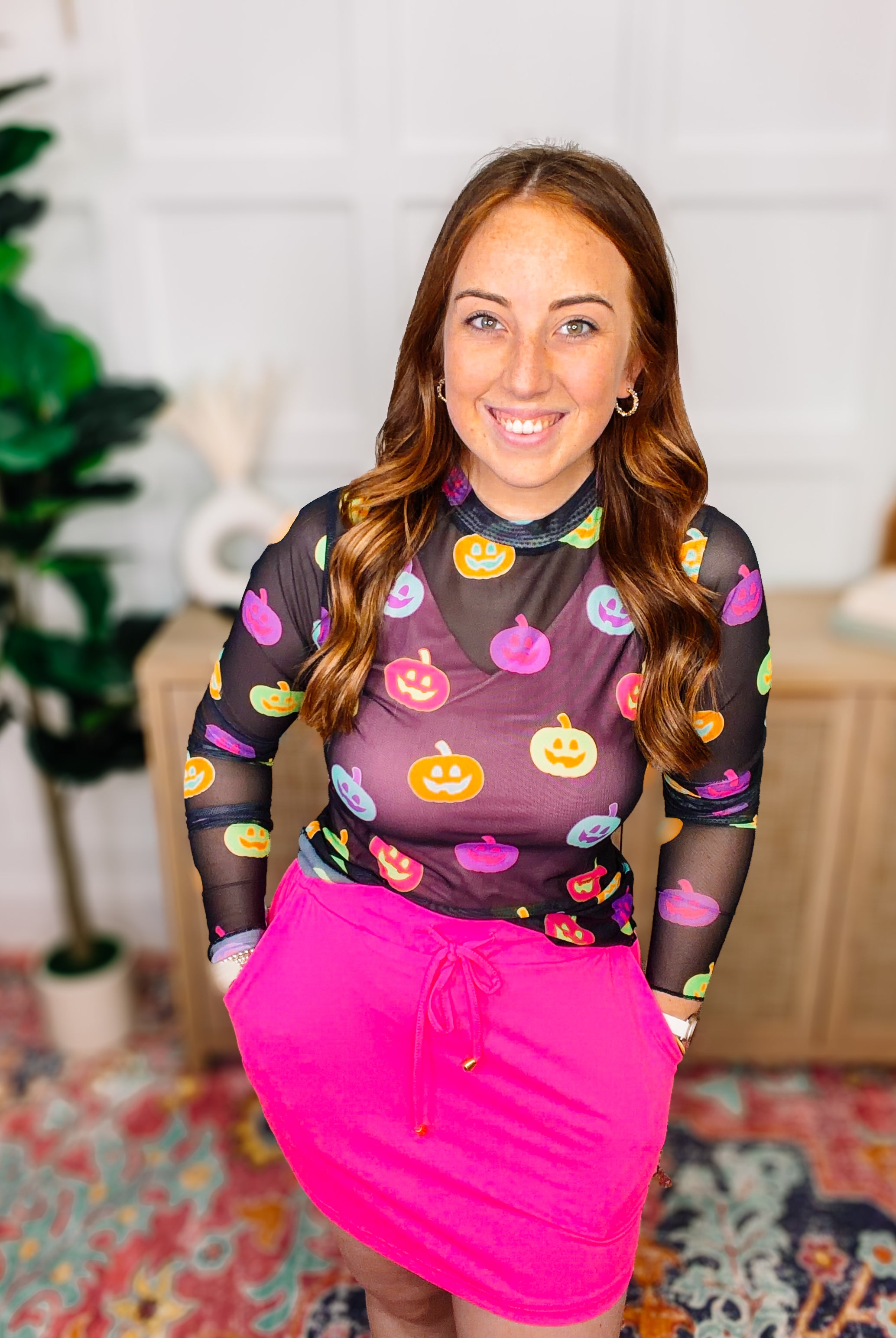 PREORDER: Kate Mesh Top - Pumpkin Pop-Mesh Top-Dear Me Southern Boutique, located in DeRidder, Louisiana